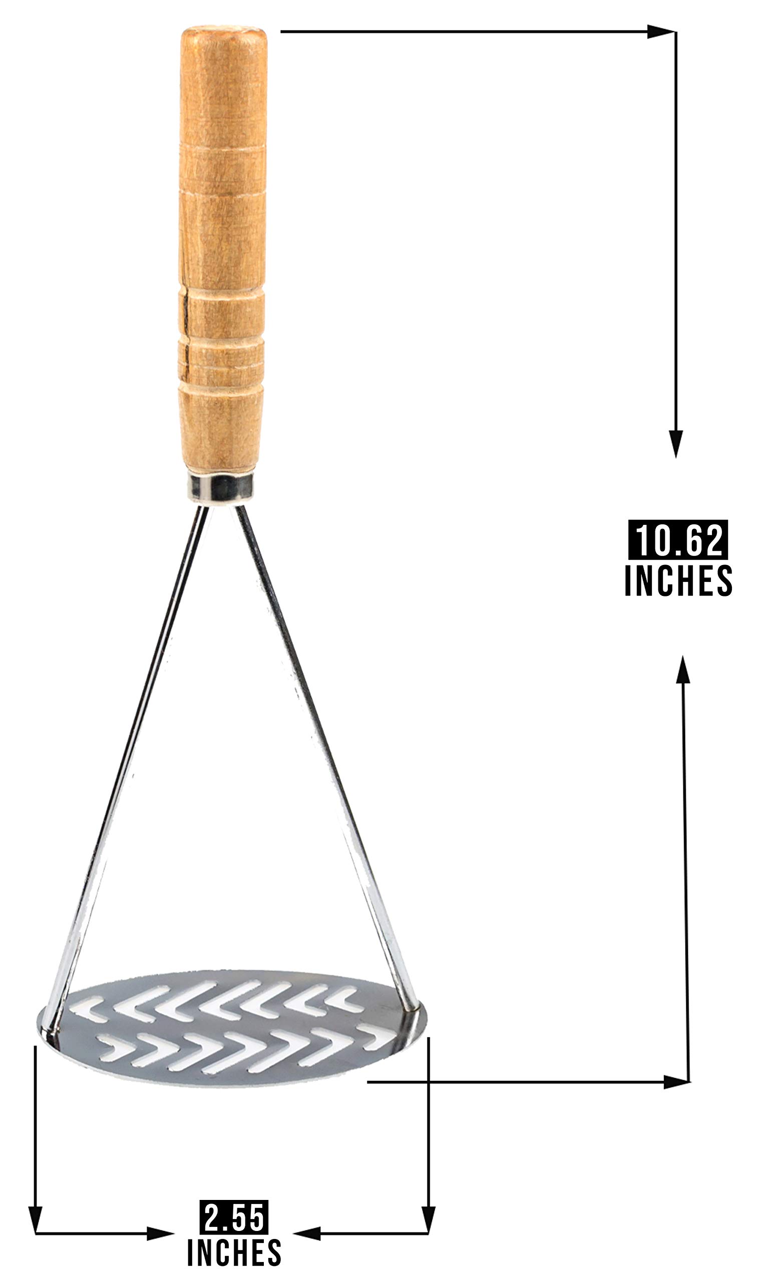 Premium Stainless Steel Potato Masher with Wooden Handle - Heavy Duty Kitchen Tool for Mashing Potatoes, Sweet Potatoes, Vegetables - Perfect for Home Cooking, Baking & Meal Prep