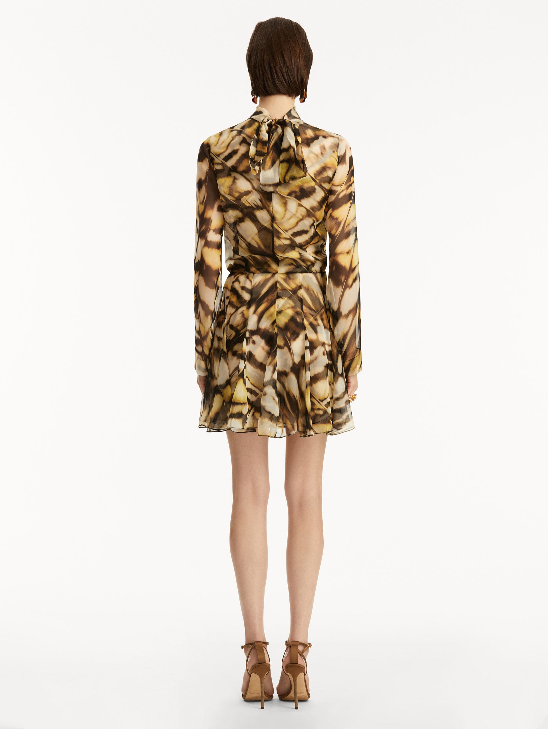 Elegant Abstract Butterfly Print Silk Chiffon Dress for Women - Perfect for Summer Weddings, Garden Parties & Special Occasions