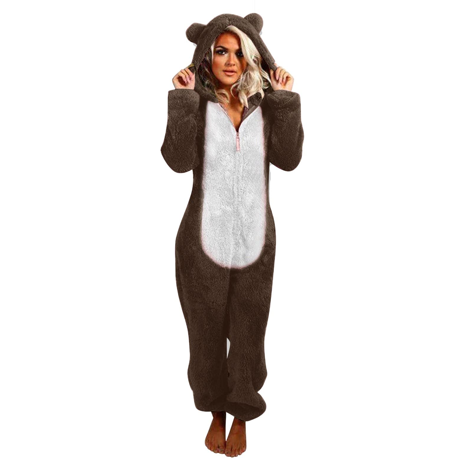 LIHUAK Women's Long Sleeve Hooded Jumpsuit Pajamas - Warm Winter Sleepwear & Loungewear for Cozy Nights at Home