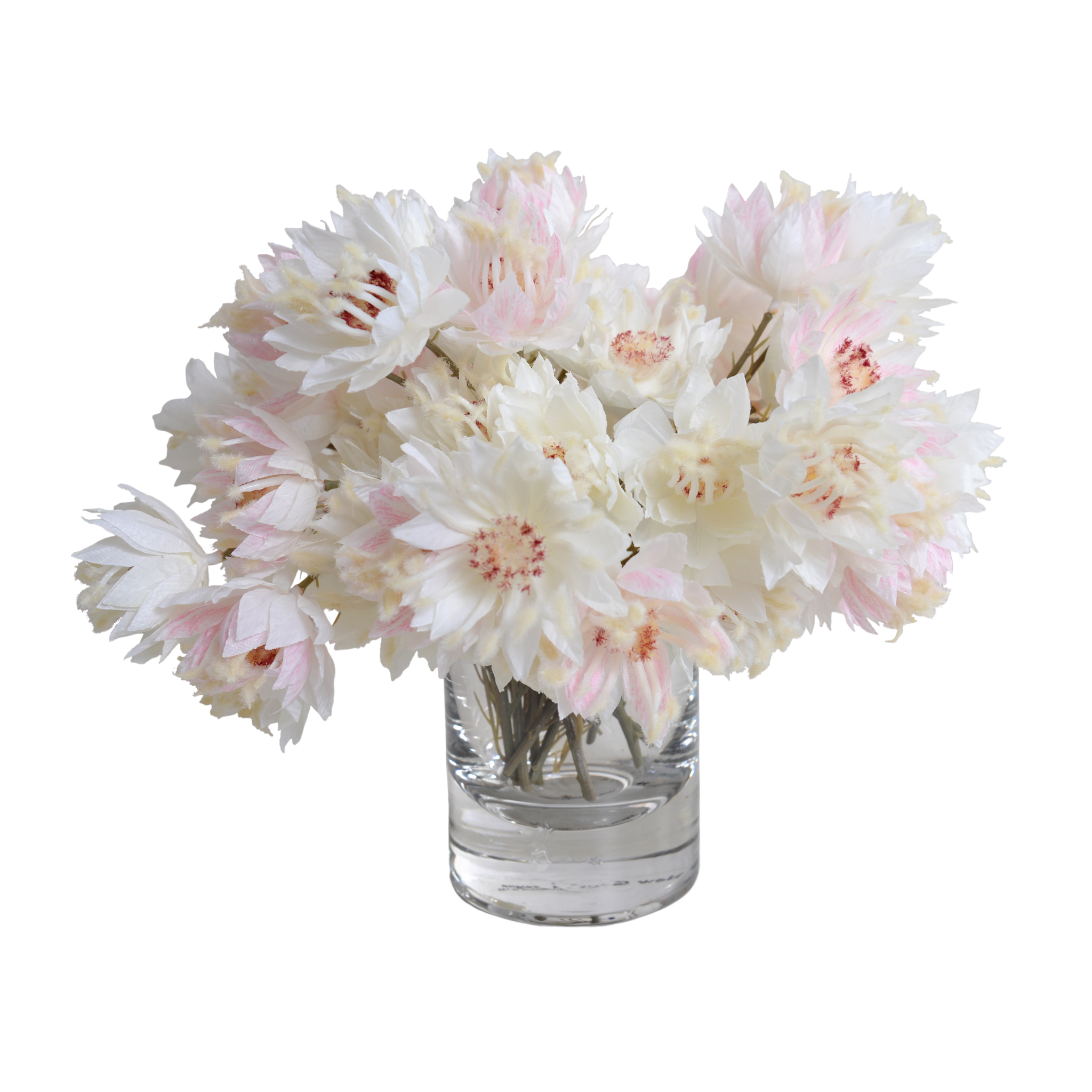 9 Faux Blush Pink Protea Flowers in Glass Vase - Artificial Silk Floral Arrangement for Home Decor, Wedding Centerpieces & Office Table Decorations