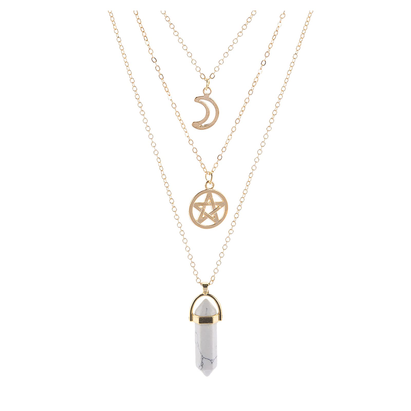 Layered Necklace Set for Women - Dainty Trendy Chain with Natural Hexagon Pendant, Multilayer Stone Column Jewelry | Perfect for Layering, Everyday Wear, and Gift Giving