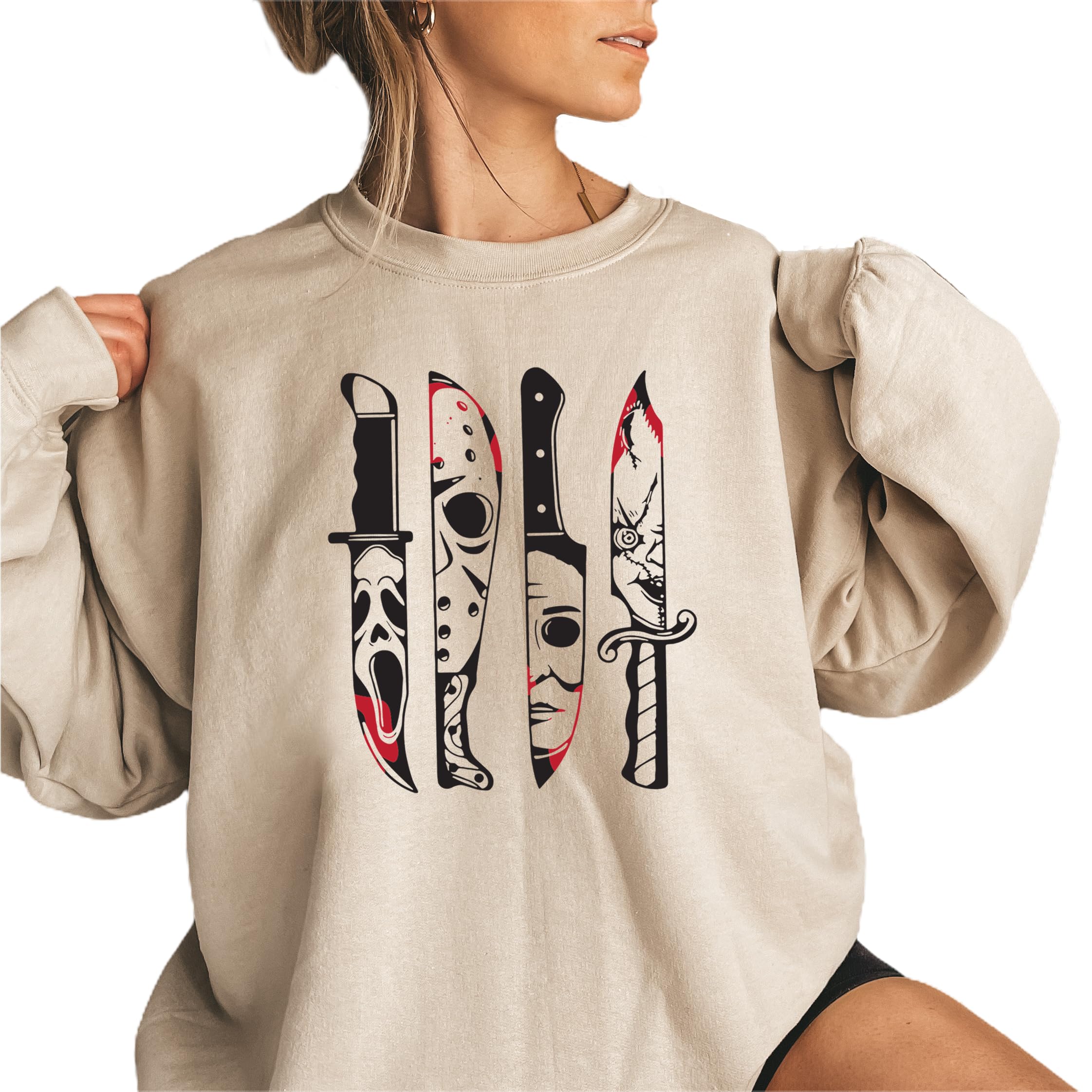 Horror Movie Knives Sweatshirt - Vintage Halloween Horror Sweatshirt for Men & Women | Scary Movie Merch, Halloween Costume & Cosplay Outfit