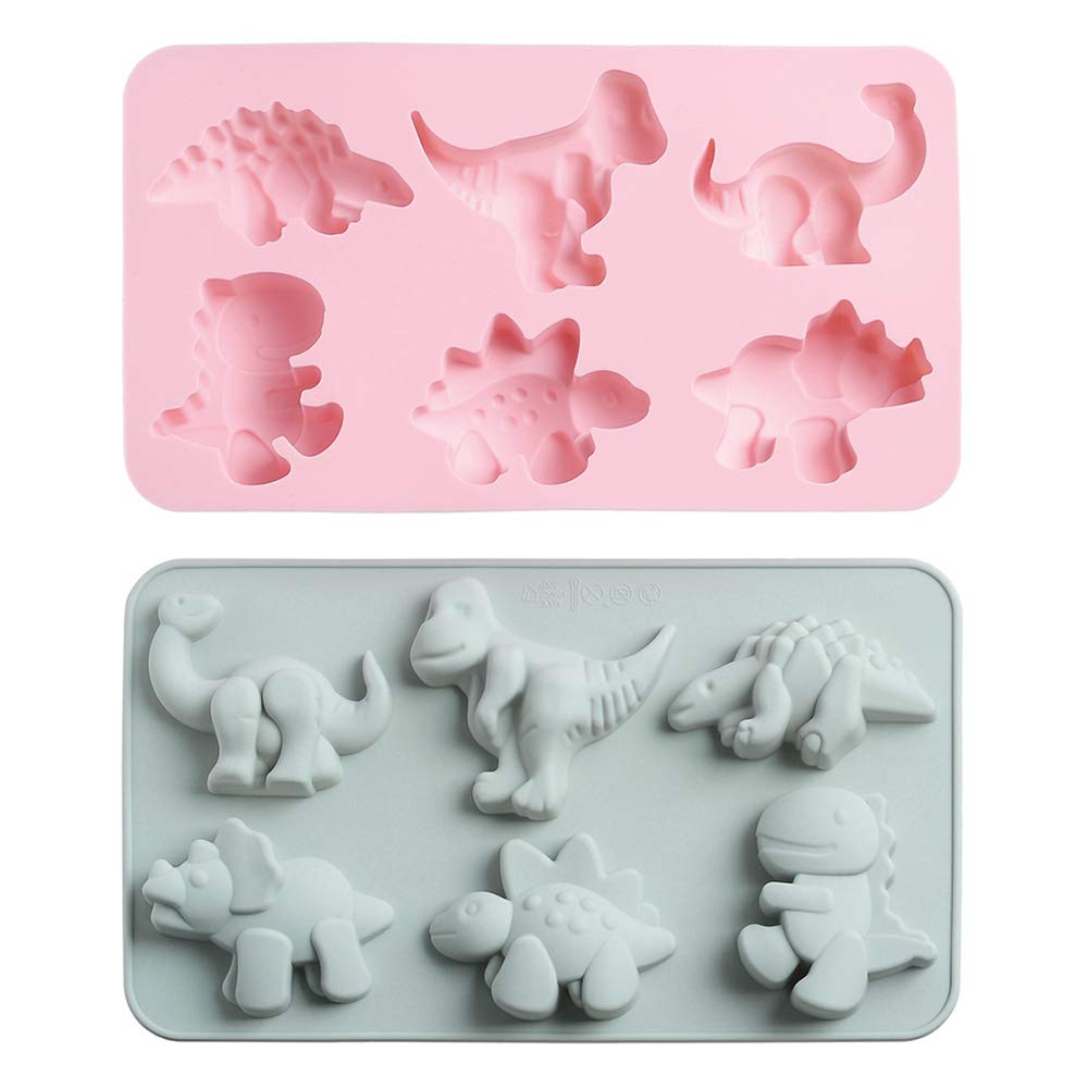 2Pcs Cute Dinosaur Silicone Cake Molds - 6 Grids Different Shapes for Chocolate, Gummy, Fondant & DIY Soap - Baking Decorating Tools for Kids Birthday Parties, Cupcake Decor & Holiday Treats