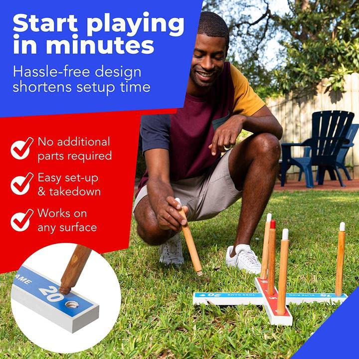 Elite Sportz Ring Toss Game Set - Outdoor Yard Games for Kids & Adults - Fun Backyard Toys for Family Gatherings, Birthday Parties, Picnics and BBQ Events - Perfect Lawn Game for Ages 4-8+