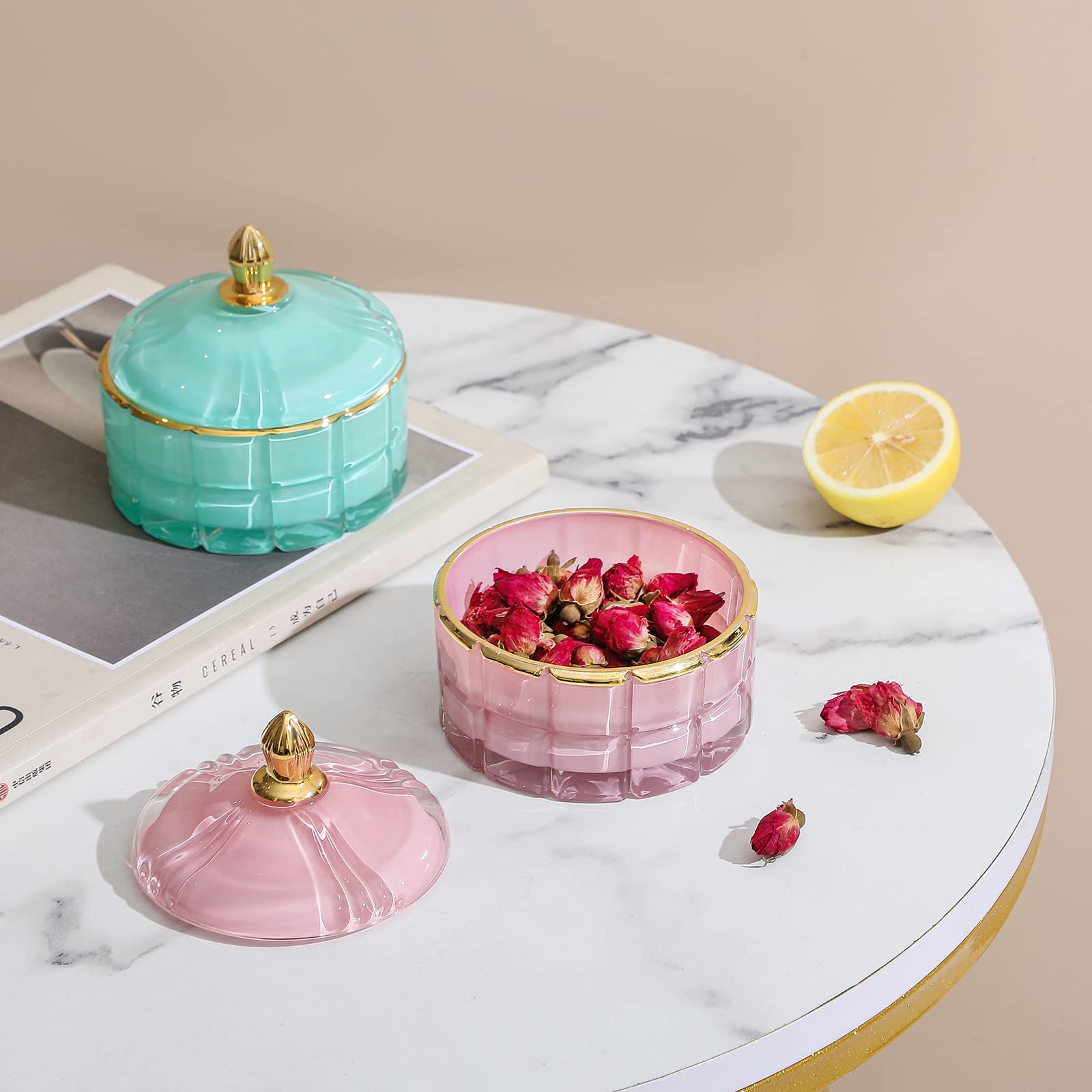 European Style Glass Storage Jar with Lid - Diamond Cut Candy Dish & Jewelry Organizer (3.94