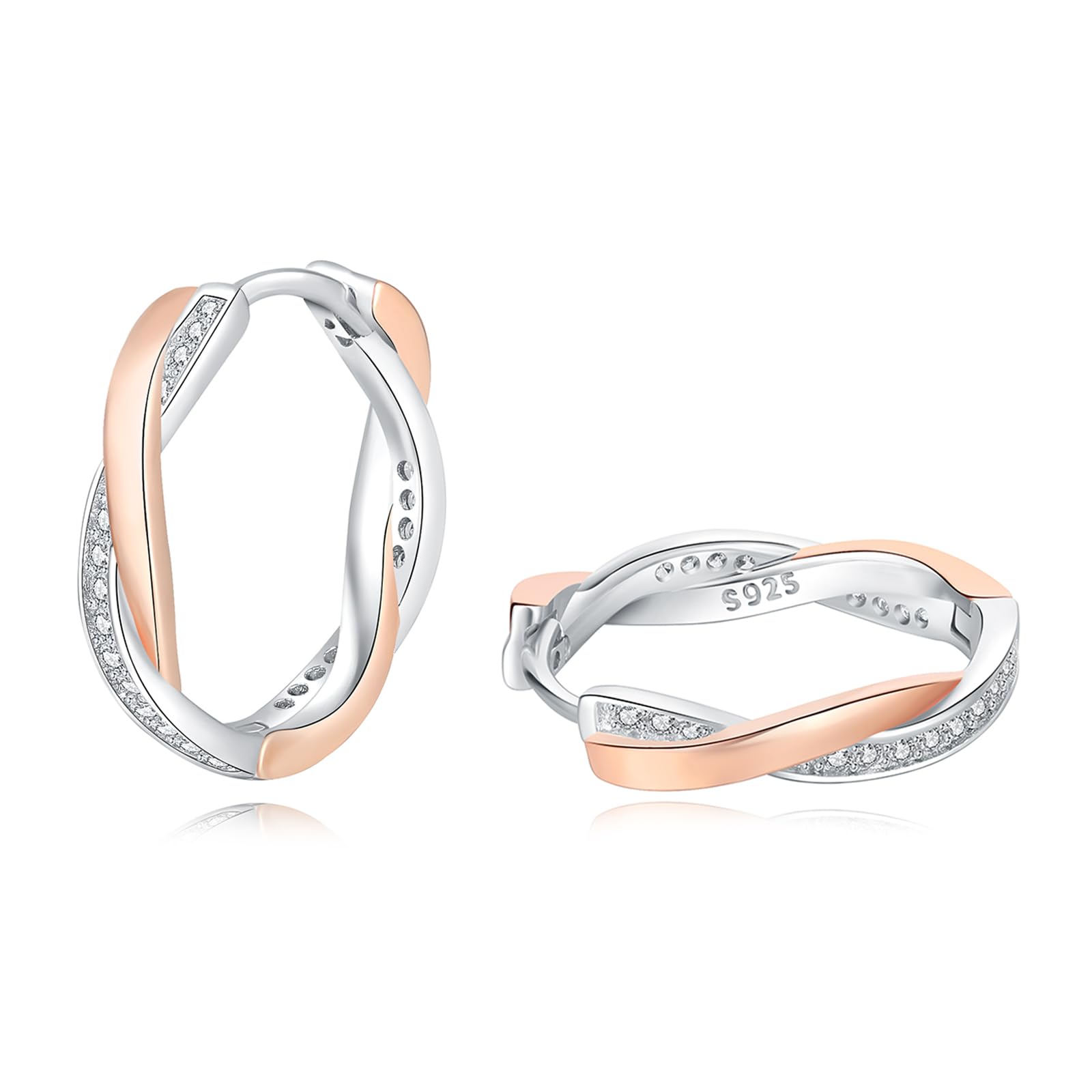 HEEYA Sterling Silver Plated Hoop Earrings for Women & Girls - Lightweight Twisted Hoop Earrings with Cubic Zirconia | Hypoallergenic Silver/Gold/Rose Gold Jewelry Gift | Perfect for Everyday Wear, Parties & Special Occasions