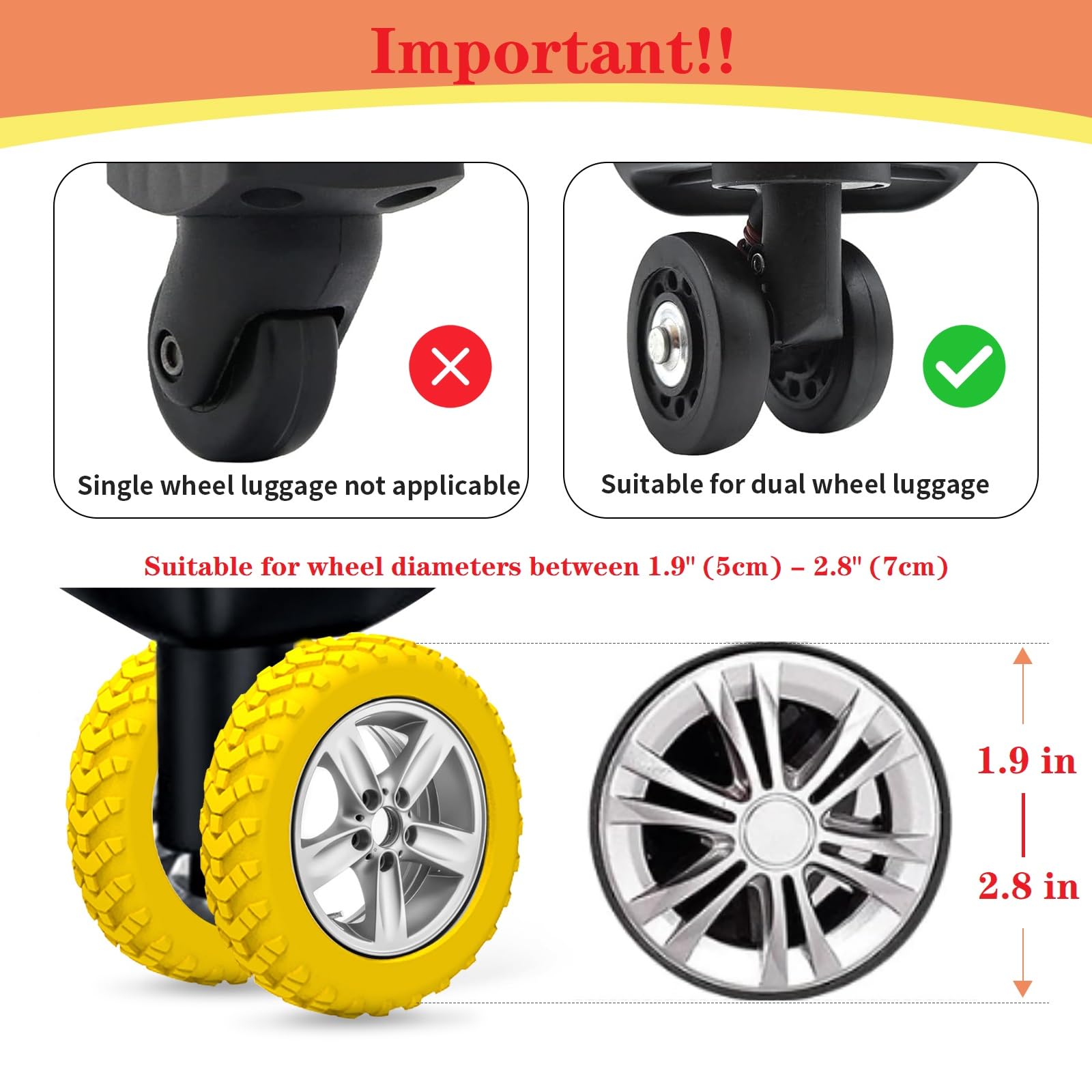 Durable Silicone Luggage Wheel Covers for Carry-On Suitcases - Shock Absorption & Noise Reduction Protectors (Orange) | Perfect for Travel, Airports & Smooth Rolling