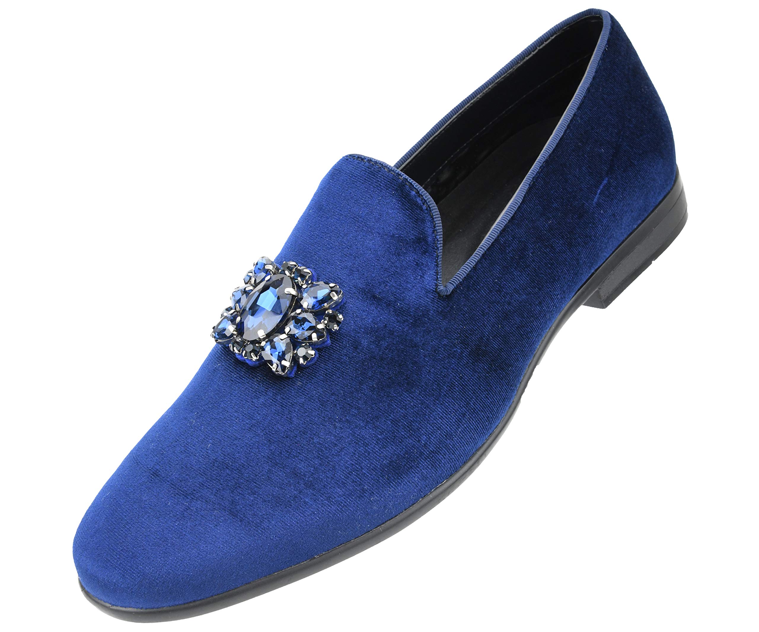 Amali Tiago Men's Faux Velvet Slip-On Loafers with Jeweled Bit & Matching Piping - Formal Tuxedo Dress Shoes for Weddings, Parties & Business Events