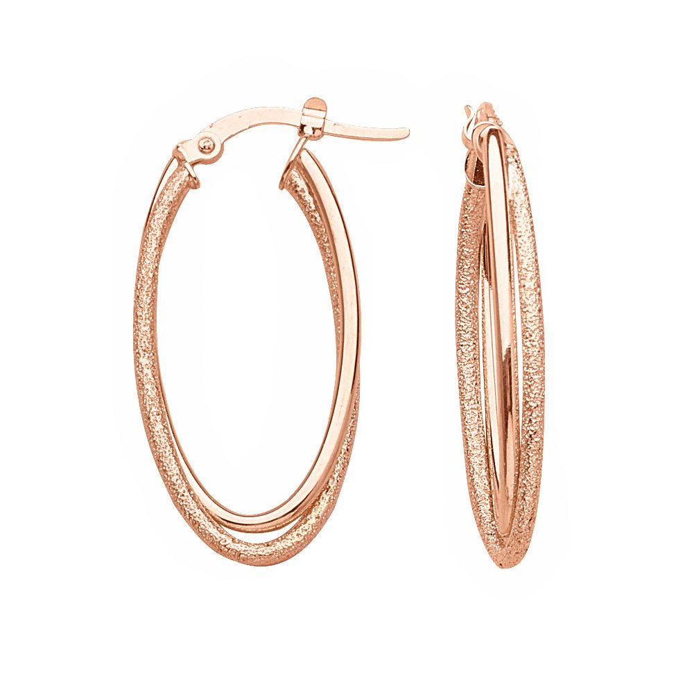 14K Rose Gold Double Hoop Earrings for Women - High Polish & Laser Finish Dangle Earrings - Elegant Jewelry Gift for Birthday, Anniversary & Special Occasions