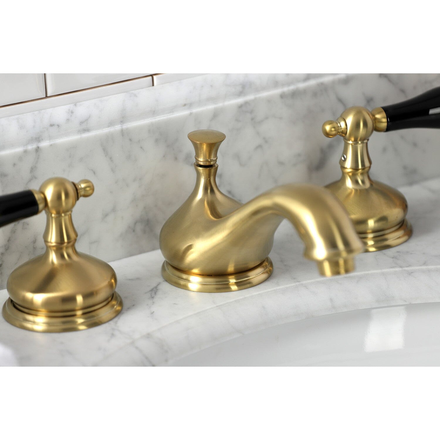 Duchess Two-Handle 3-Hole Widespread Bathroom Faucet with Brass Pop-Up Drain - Elegant Deck Mount Sink Faucet for Bathroom Vanity & Powder Room Renovation