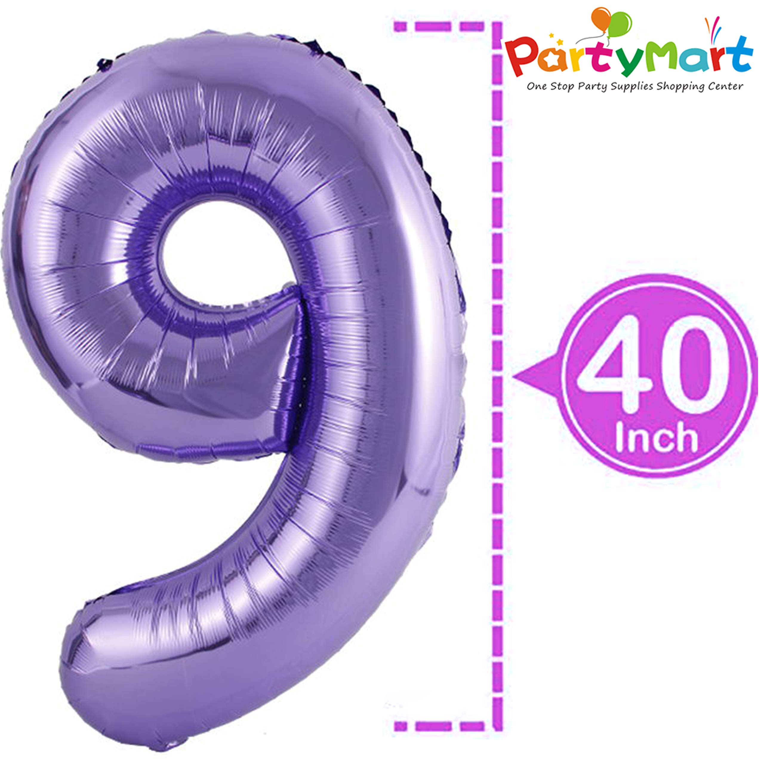 40 Inch Purple Foil Number 9 Balloons for Birthday Party Decorations, Anniversary Celebrations & Graduation Events