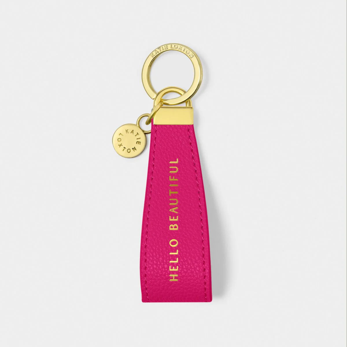 Katie Loxton Sentiment Loop Keyring - Hello Beautiful (Cerise) | Stylish Women's Accessory for Keys, Bags & Everyday Carry | Perfect Gift for Friends & Loved Ones
