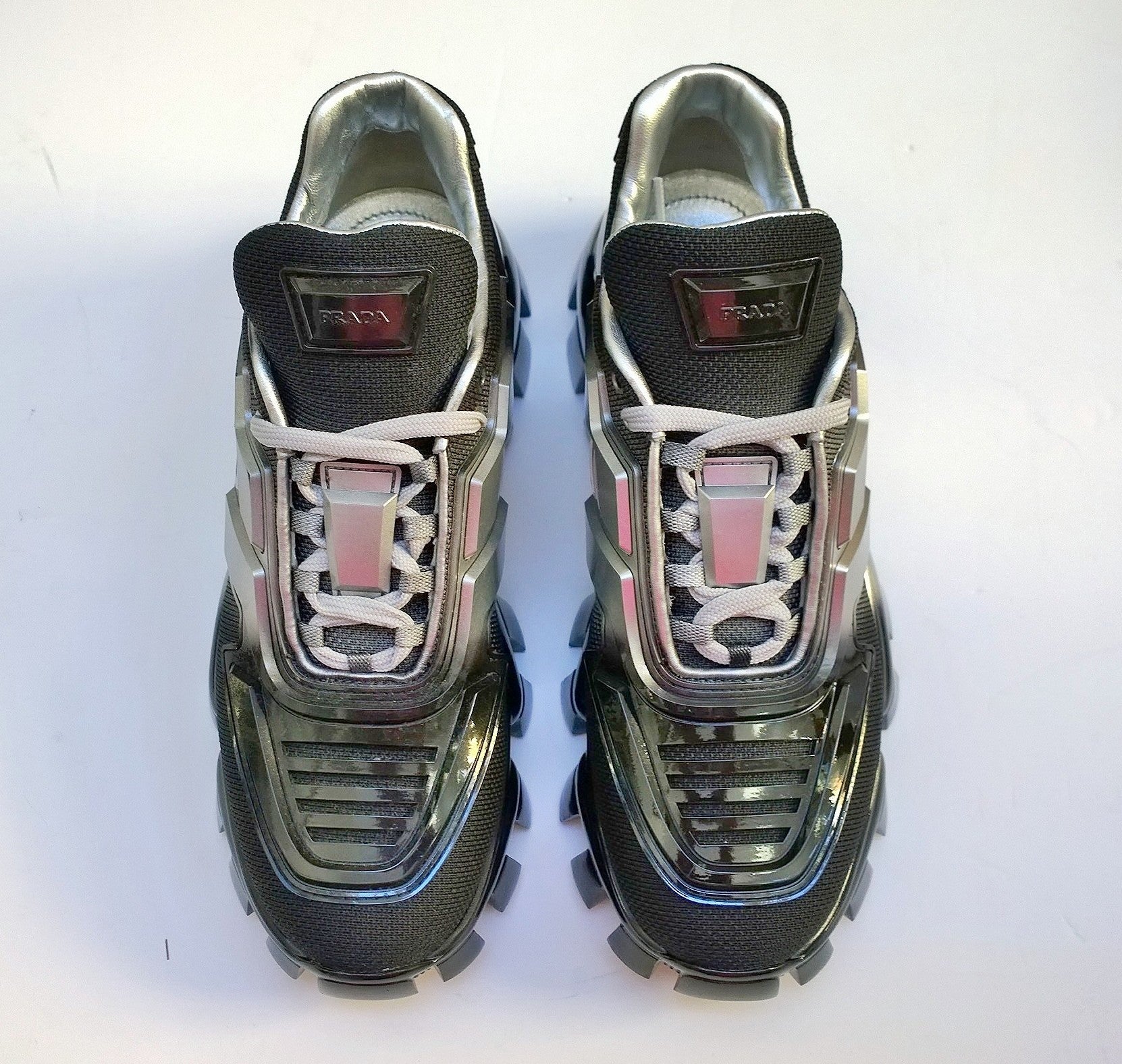 Prada Degrade Sneakers for Men & Women | Black & Silver Luxury Fashion Sneakers | Comfortable Designer Shoes for Casual Wear & Street Style