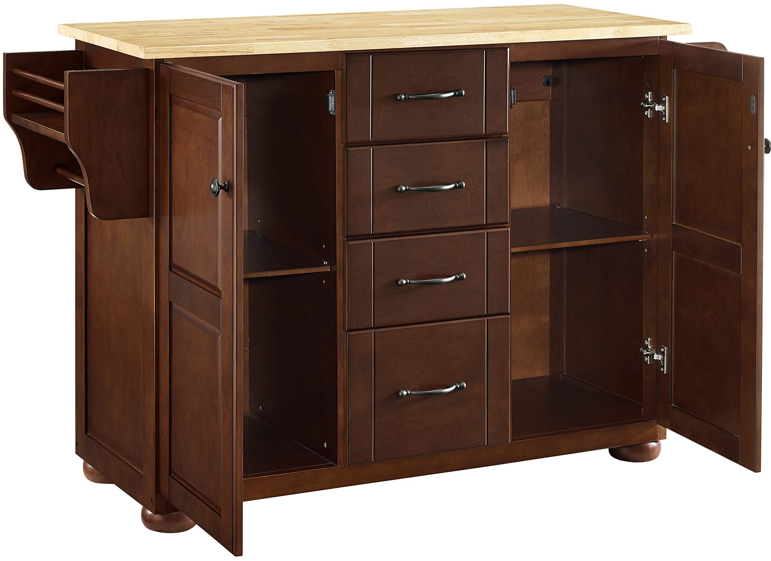 Crosley Eleanor Wood Top Kitchen Island with Spice Rack, Storage Drawers & Shelves - Mahogany Finish | Perfect for Small Kitchens, Pantry Organization & Extra Counter Space