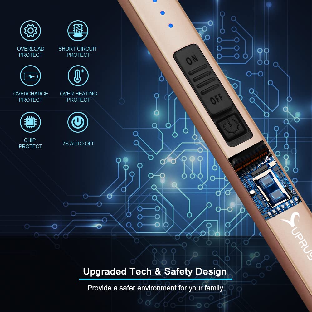 SUPRUS USB Rechargeable Electric Lighter - Windproof Flameless for Candles BBQ Camping (Champagne Gold)