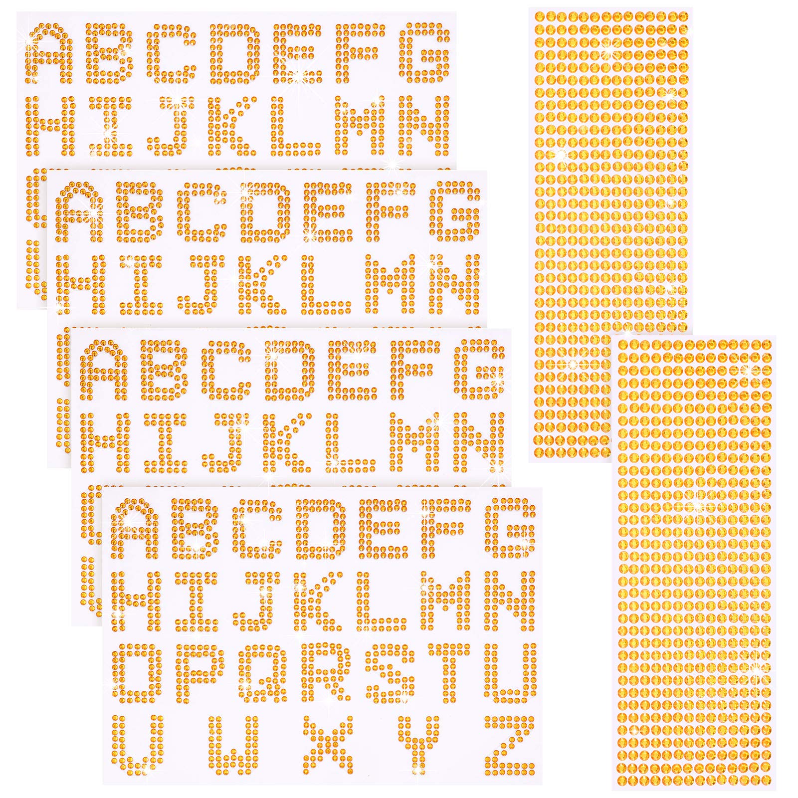 Zonon 6 Sheets Gold Glitter Letter Stickers - Self Adhesive Rhinestone Alphabet Stickers (A-Z 26 Letters) for DIY Scrapbooking, Card Making, Home Decor & Craft Projects - Perfect for Journals, Gift Wrapping, Party Decorations