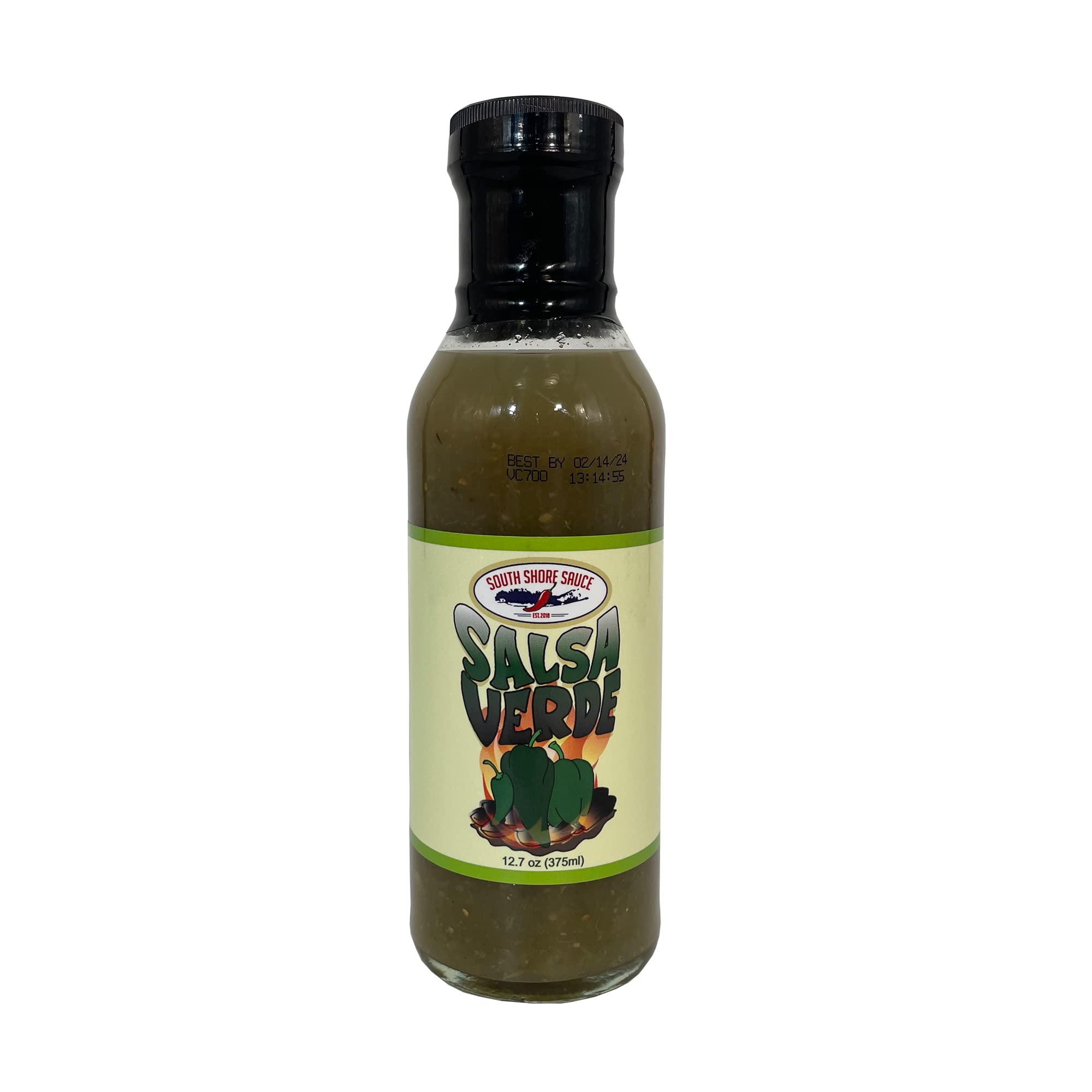 SOUTH SHORE SAUCE Gourmet Mild Spicy Salsa Verde with Jalapenos | Gluten Free Artisan Hot Sauce | Fresh Cooling Sweet Flavor | 12.7 Fl Oz Bottle | Perfect for Tacos, Nachos, Grilled Meats & Snacks