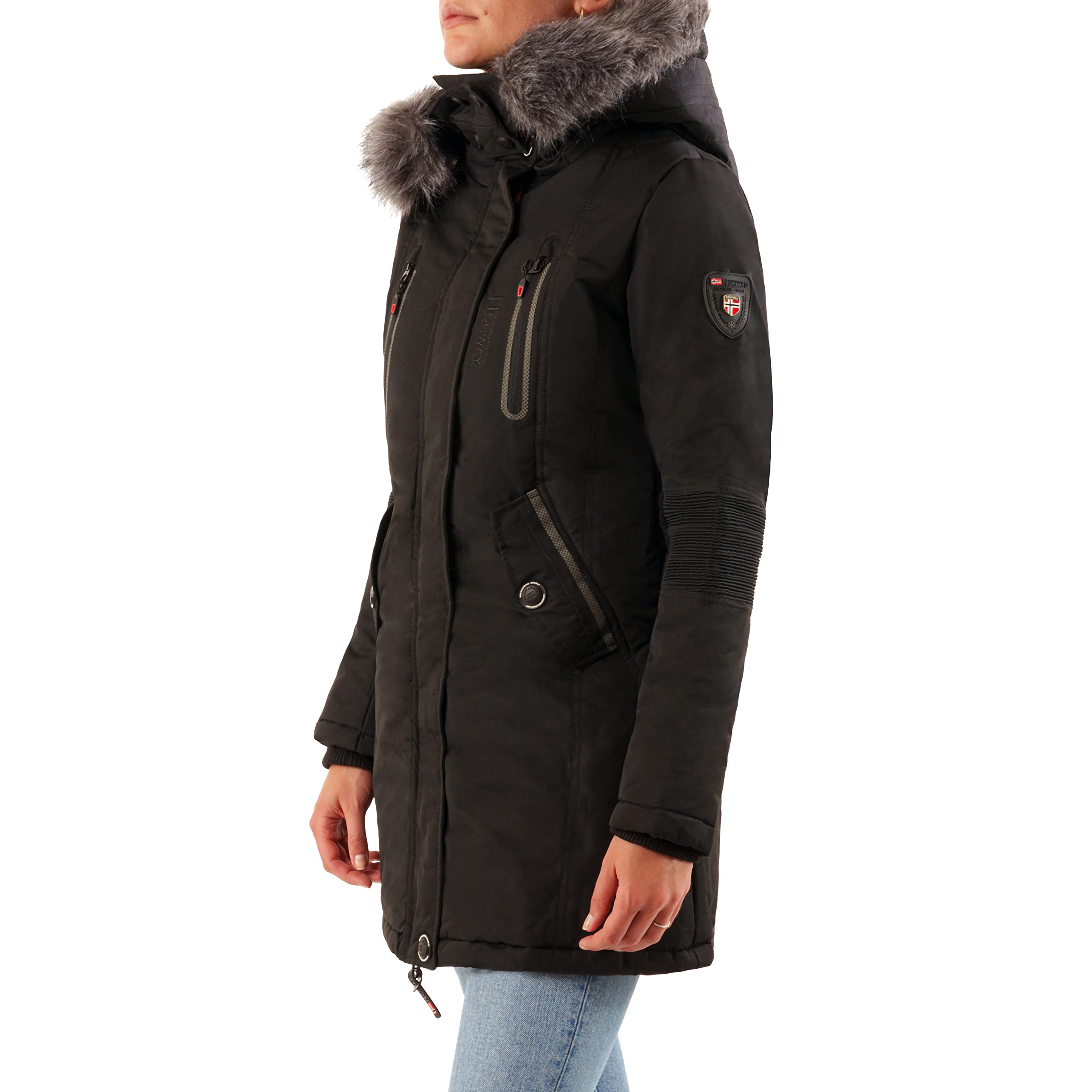 Geographical Norway Coraly Women's Winter Parka Jacket with Fur Hood - Warm Waterproof Windproof Coat for Skiing, Snowboarding & Outdoor Activities