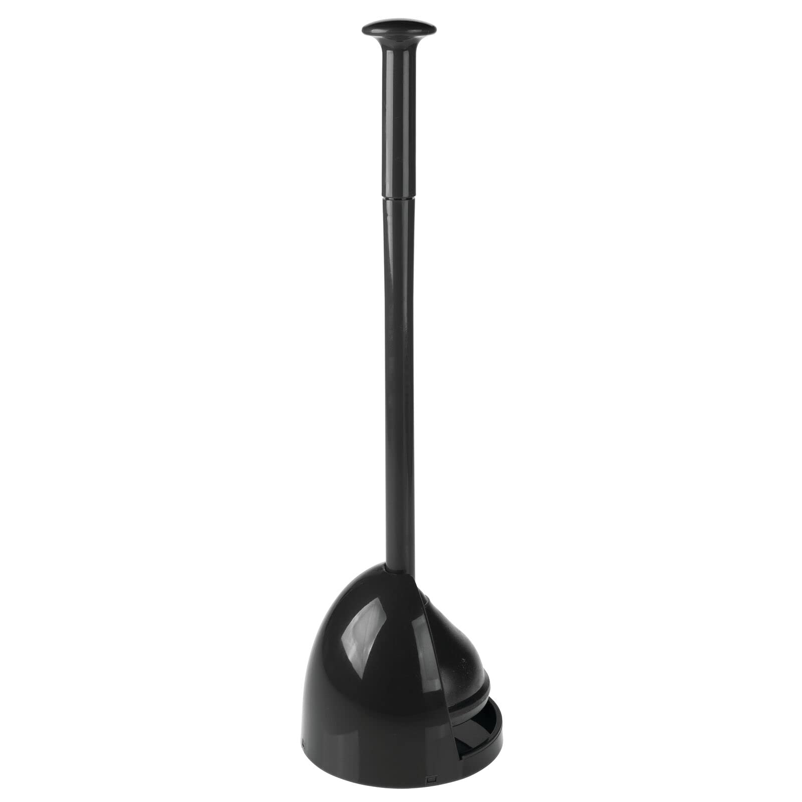 mDesign Heavy Duty Plastic Freestanding Hideaway Toilet Plunger with Holder Set - Space Saving Bathroom Cleaning Tool for Toilet Clogs - Black Aura Collection - Perfect for Small Bathrooms, Apartments & RVs