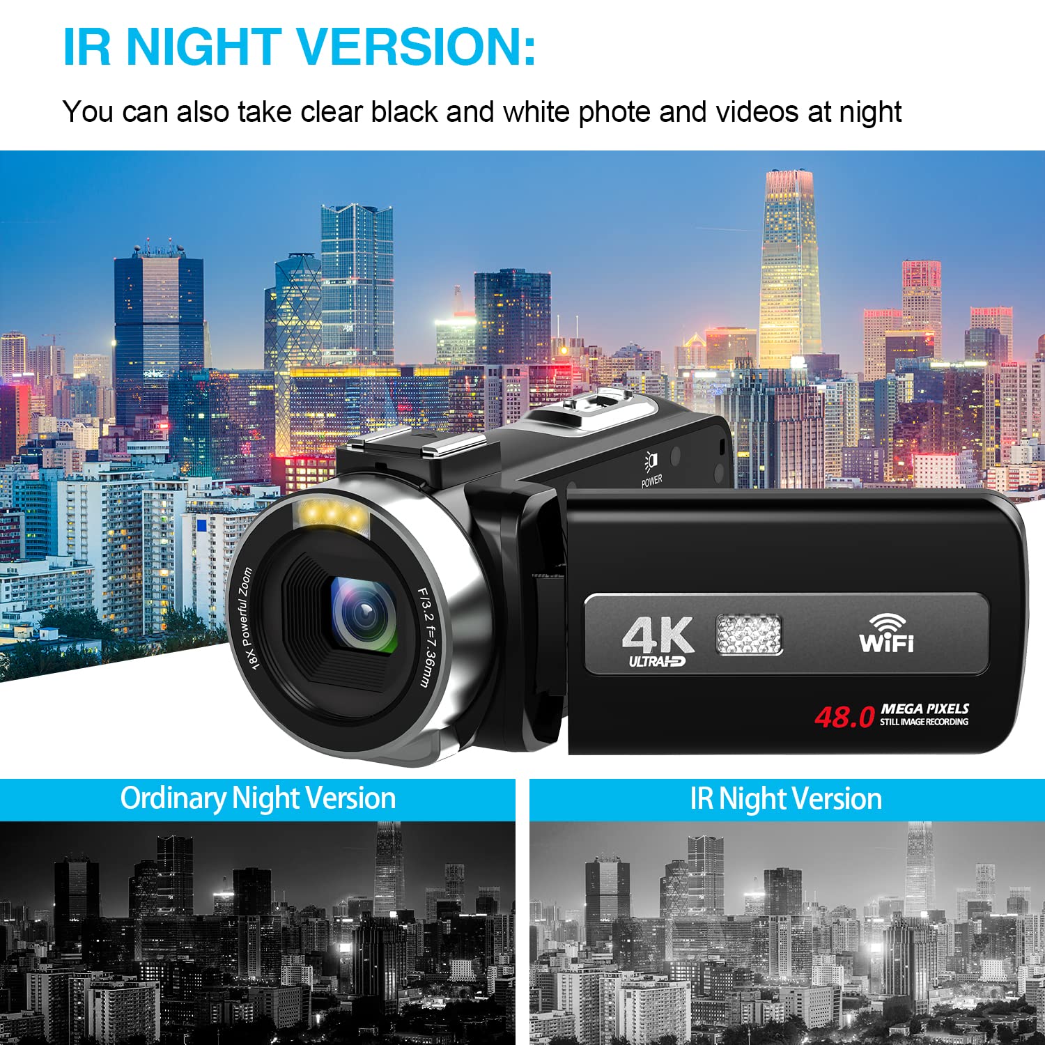 4K Video Camera with HD Microphone, WiFi Camcorder with IR Night Vision & 18X Digital Zoom - YouTube Vlogging Camera, Kids Video Recorder, Built-in Mic & Remote Control (Includes 2 Batteries) - Perfect for Travel, Family Events & Outdoor Adventures