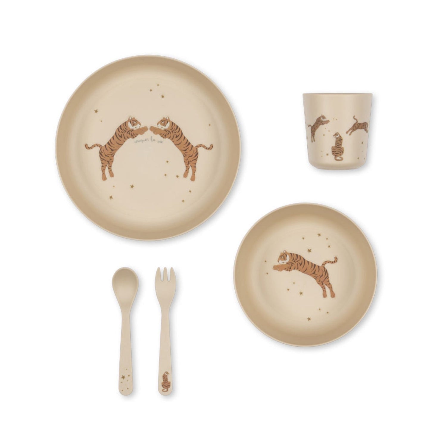 KONGES SLØJD Toddler Dinner Set - 3-Piece Kids Tableware with Tiger Design for Safe & Fun Mealtime - Perfect for Home, Preschool & Travel Use