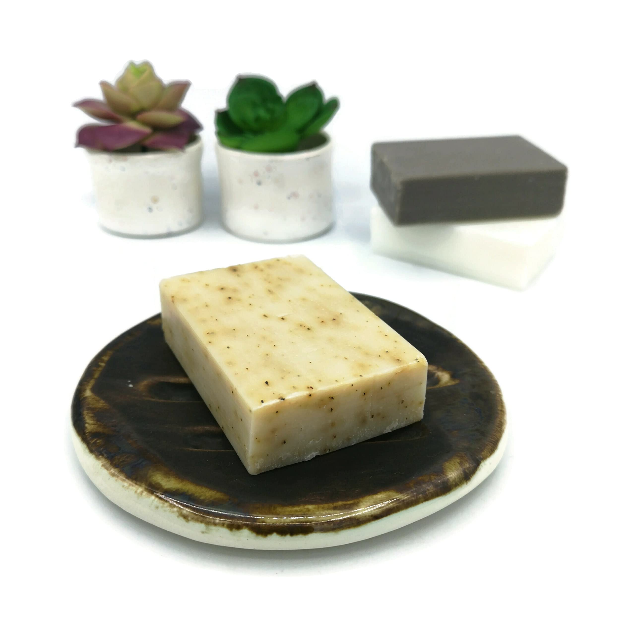 Dark Brown Ceramic Soap Dish & Sponge Holder - Bathroom & Kitchen Organizer for Sinks, Showers, and Countertops