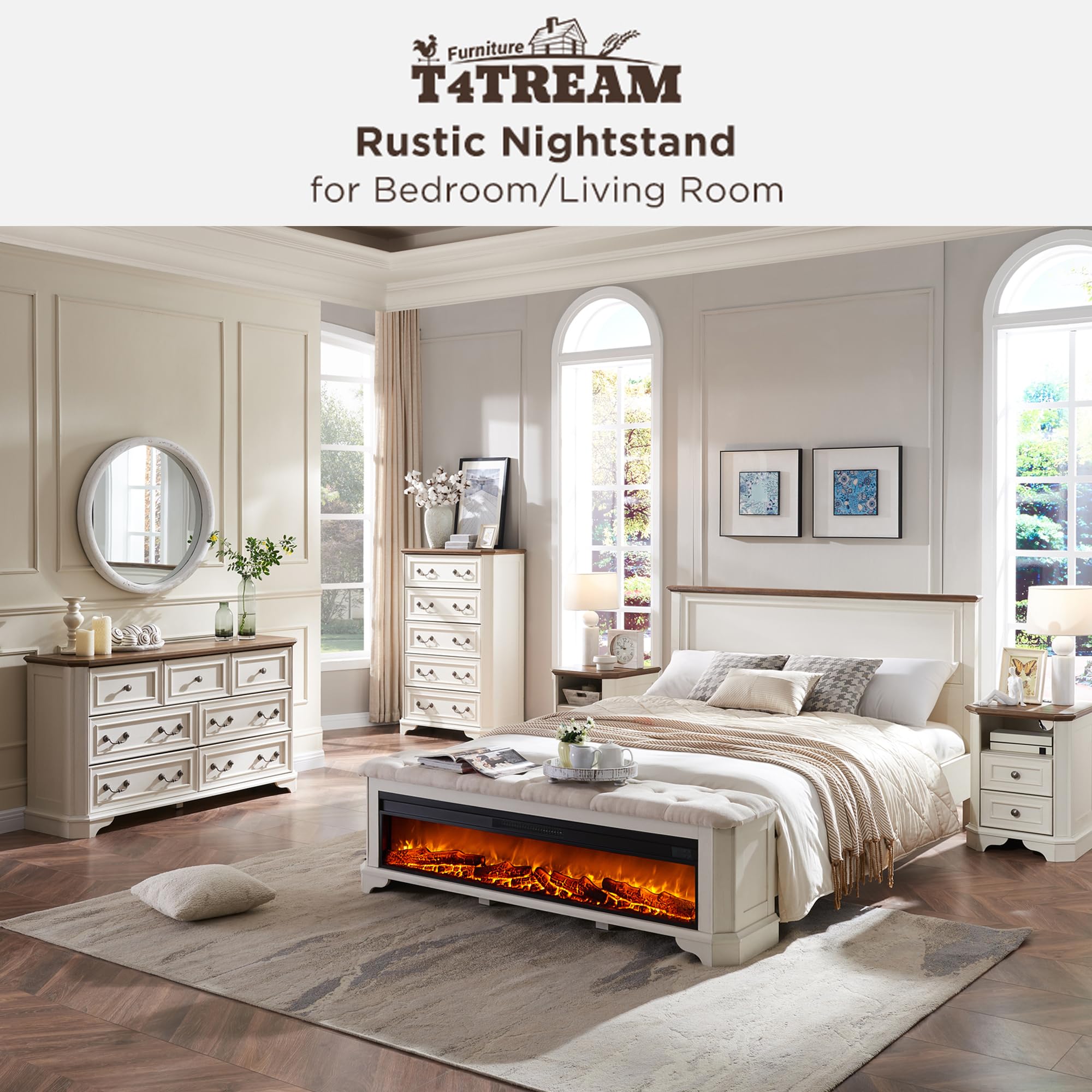Farmhouse Nightstand with USB Charging Station - 18