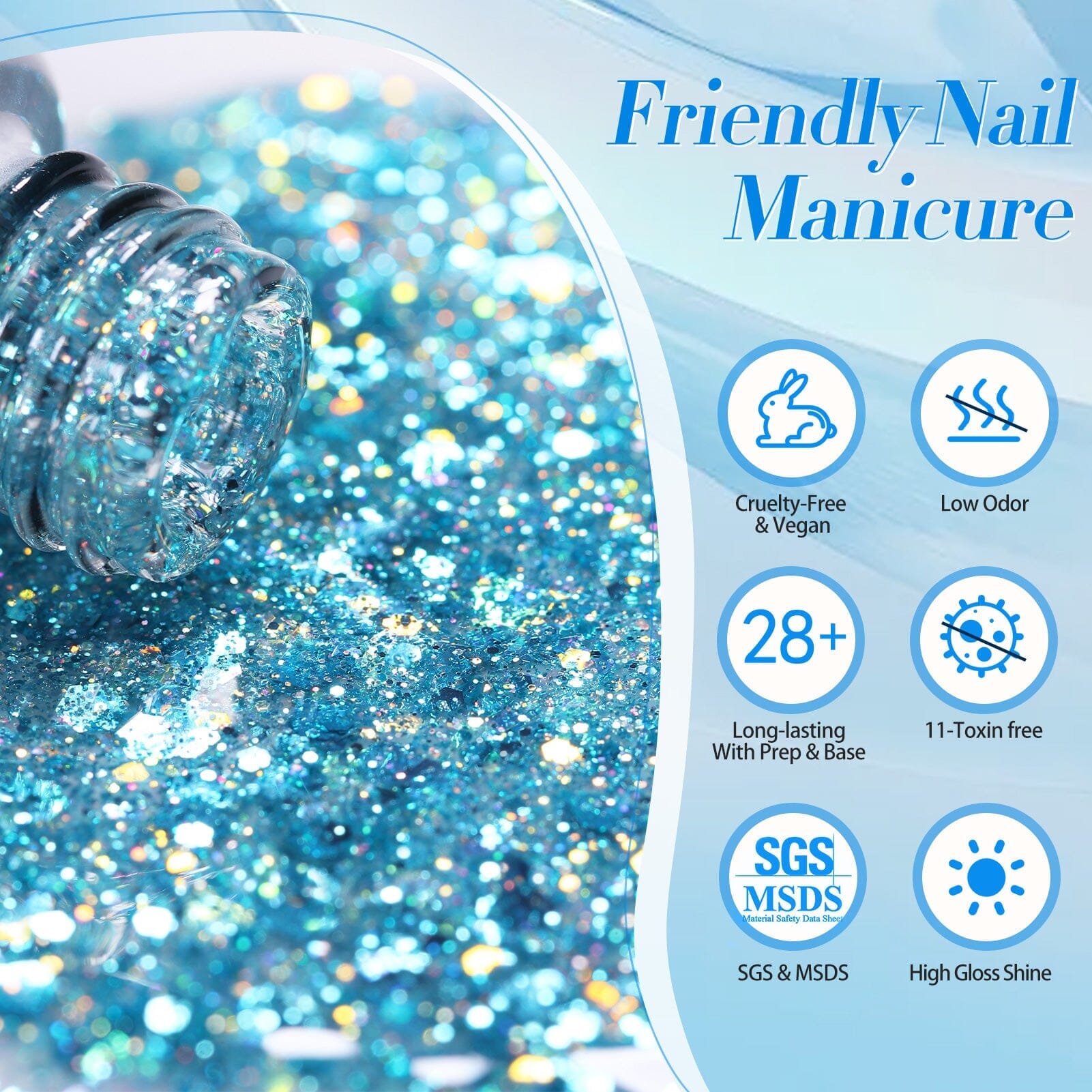 Glitter Gel Polish Blue Starlight #03 - 5ml Nail Art Kit for DIY Manicure & Pedicure at Home or Salon