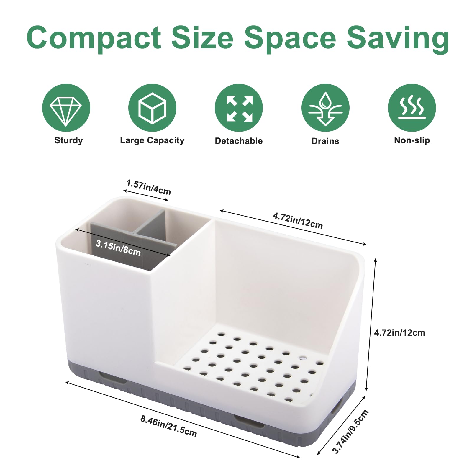 Bathroom Toothbrush Holder with Drainage - Countertop Organizer for Kids Electric Toothbrush & Toothpaste Storage - Grey Sink Organizer for Bathroom Counter, Shower, or Dorm Room