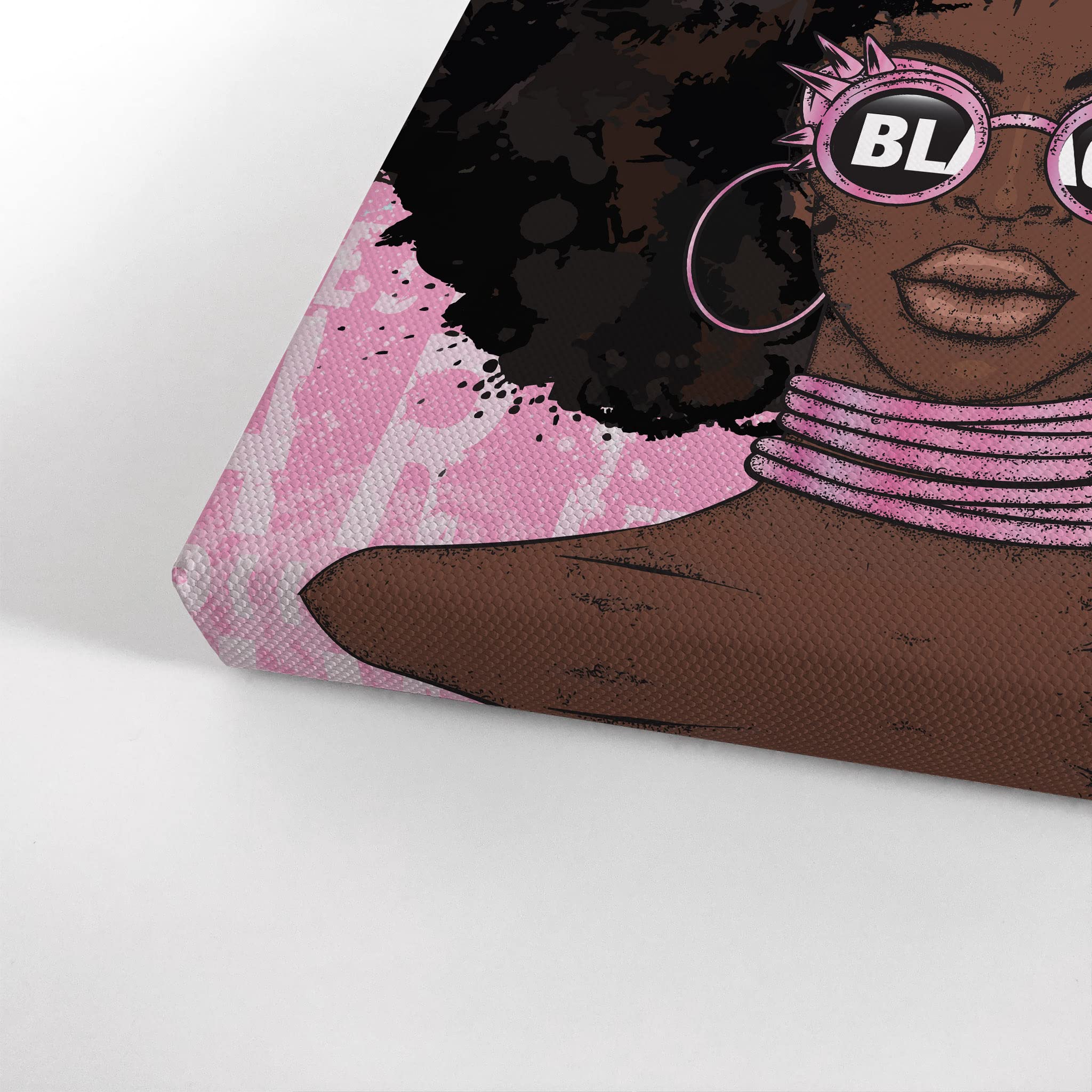Afro Woman Canvas Wall Art Print - African American Pop Art Pink Graffiti Girl with Black Sunglasses - 12x8 Inch Ready to Hang Home Decor for Living Room, Bedroom & Bathroom - Perfect for Vanity Spaces & Black Culture Themed Interiors