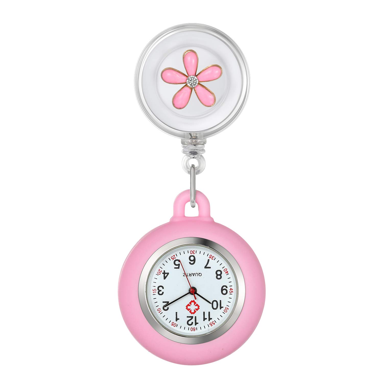 Lancardo Clip-On Nurse Watch for Doctors & Nurses - White Silicone Retractable Fob Watch with Cute Leaves Pattern - Perfect for Medical Professionals, Clinical Shifts & Healthcare Work