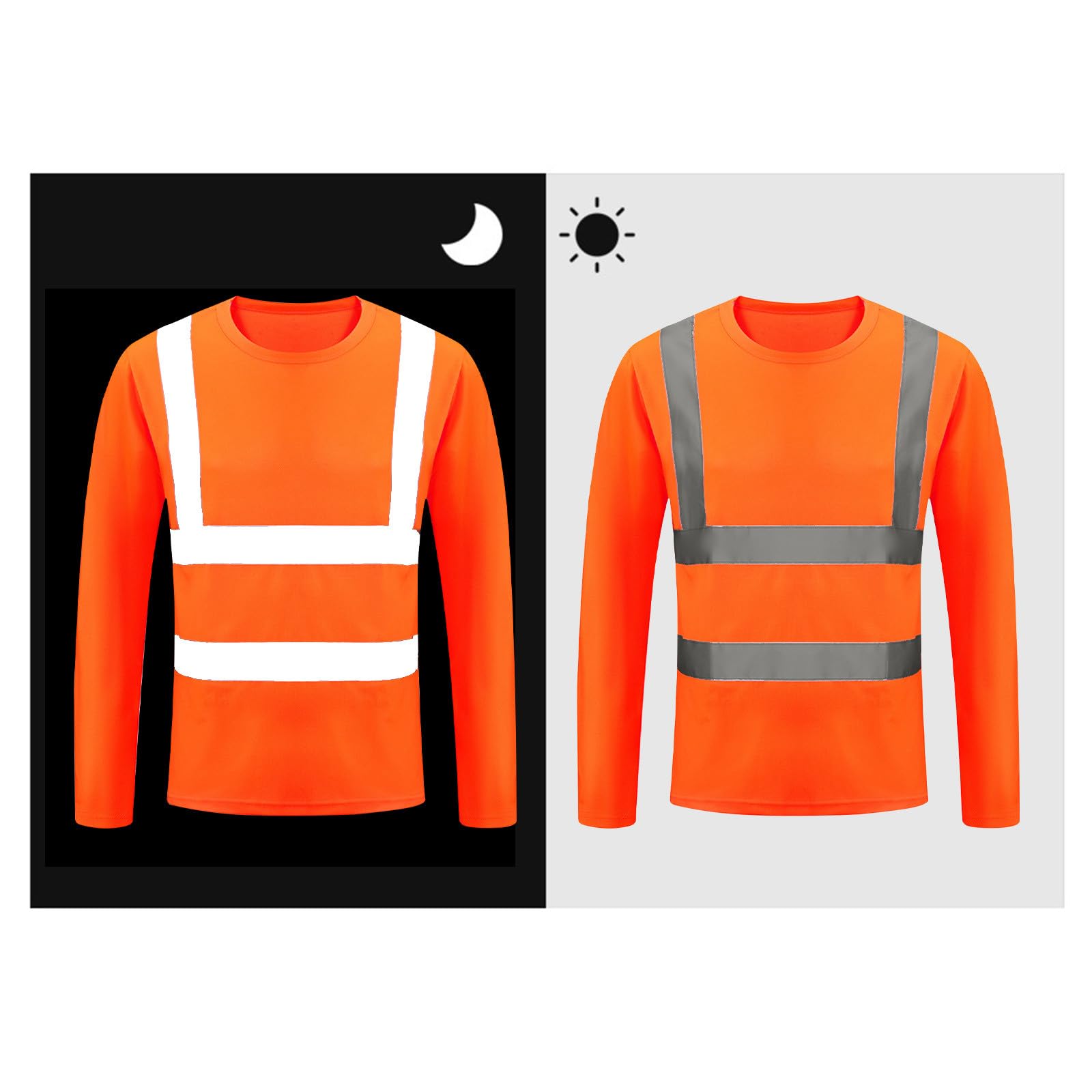 High Visibility Reflective Safety Shirts for Men - Long Sleeve Hi Vis Work T-Shirts for Construction, Road Work & Night Running - ANSI Certified Enhanced Visibility Clothing