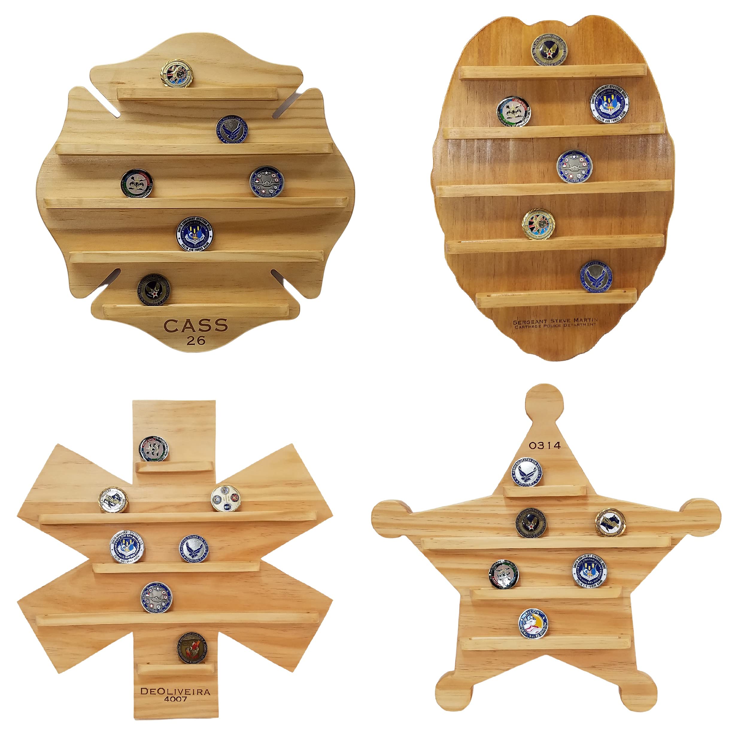 Wall Mounted Challenge Coin Display Holder for Firefighters, Police, Sheriff - Maltese Cross & Badge Design - Perfect for Office, Home Decor & Collectible Showcase