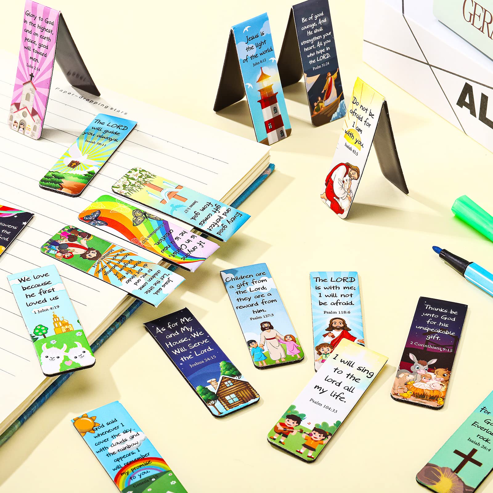 30 Pack Magnetic Bible Verse Bookmarks - Inspirational Christian Scripture Bookmarks for Kids, Women, Teachers & Students - Perfect for Church, Bible Study, School Gifts & Daily Devotion (Cartoon Design)
