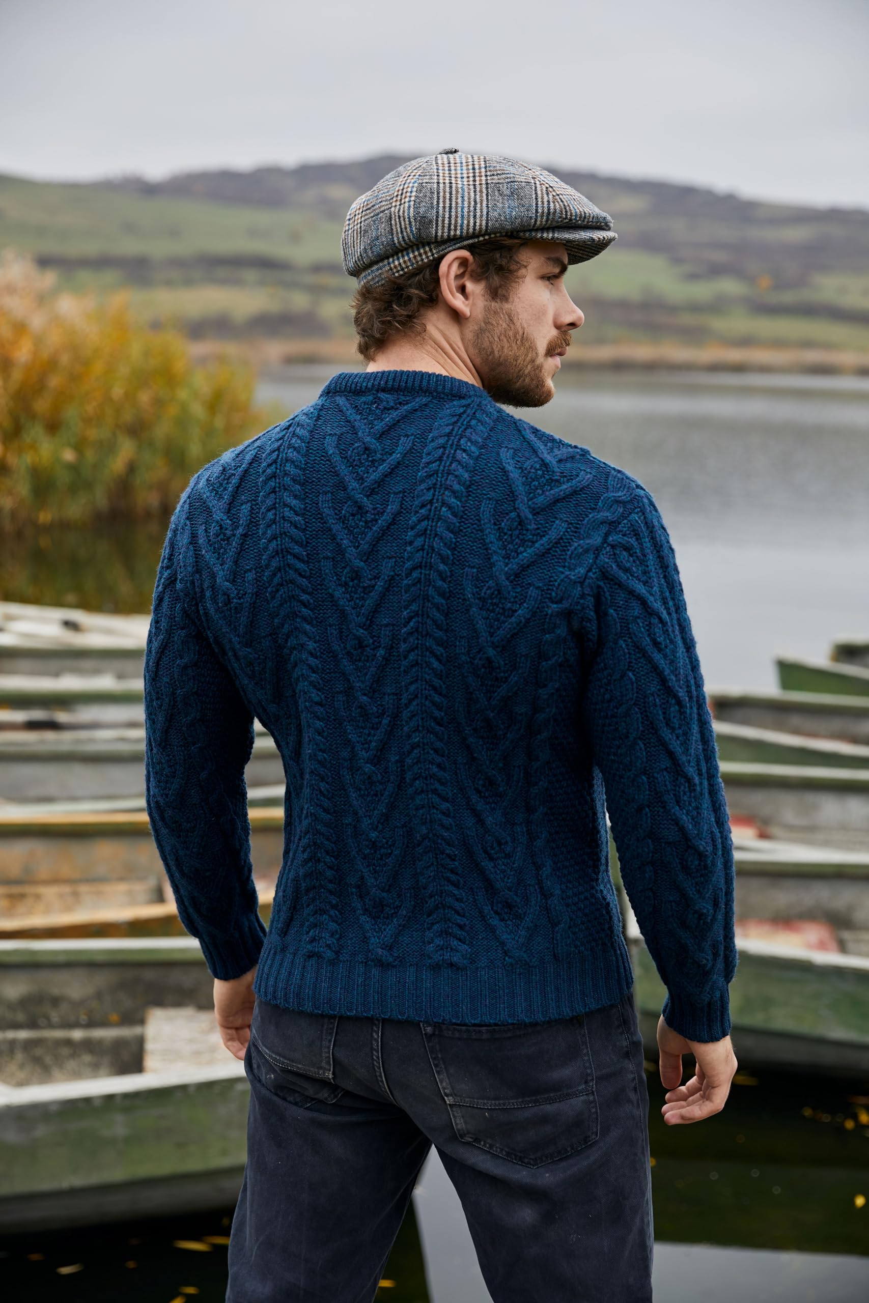 SAOL 100% Merino Wool Men's Irish Traditional Aran Crew Neck Cable Knit Sweater Pullover - Warm Winter Sweater for Men, Casual & Office Wear, Perfect for Christmas Gifts & Outdoor Activities