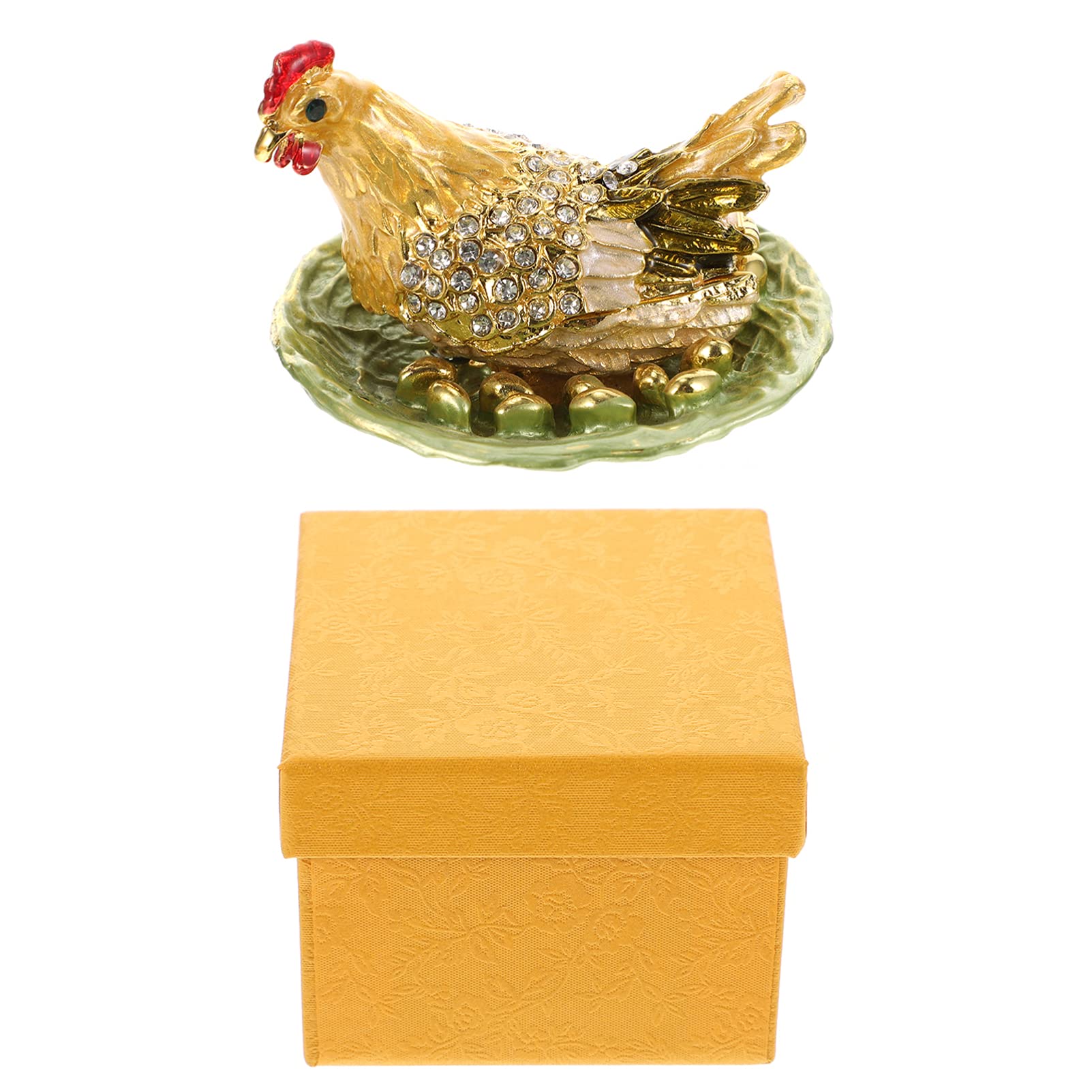 Vintage Chicken Trinket Box - Hen Jewelry Box & Ring Holder - Animal Figurine Decor for Chicken Coop - Green Earring Organizer - Perfect for Farmhouse Decor, Gift Giving & Jewelry Storage