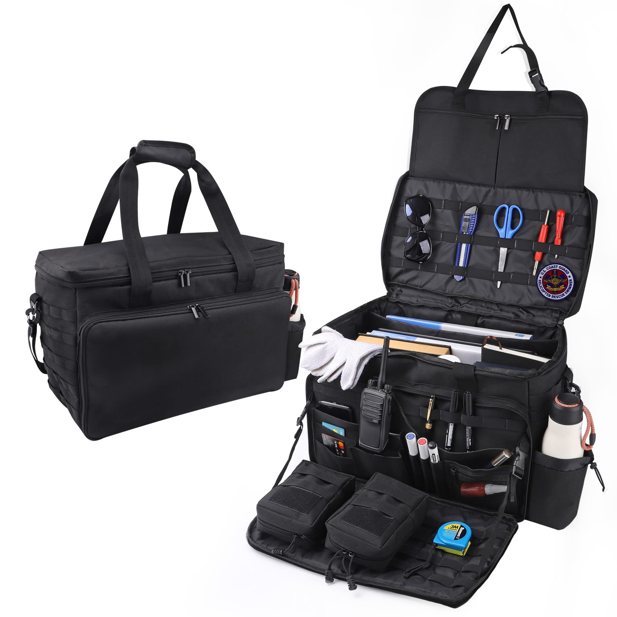 Richeer Tactical Patrol Bag for Law Enforcement - Police Equipment Gear with 2 Detachable MOLLE Pouches & Laptop Compartment (Fits 17