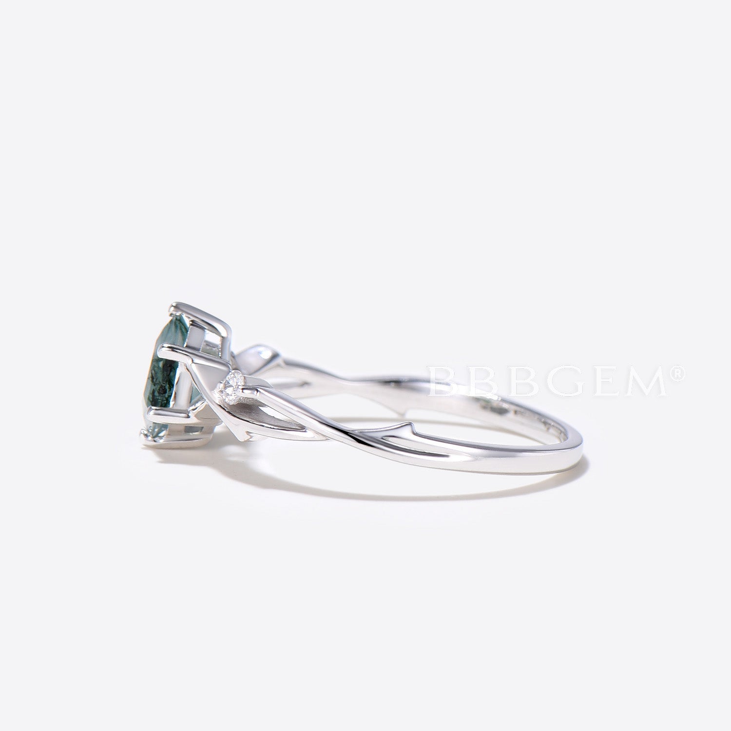 Twisted Vine Moss Agate Moissanite Engagement Ring - Hexagon Cut Wedding Band for Women, Nature-Inspired Jewelry for Brides, Anniversary Gifts & Boho Style Occasions