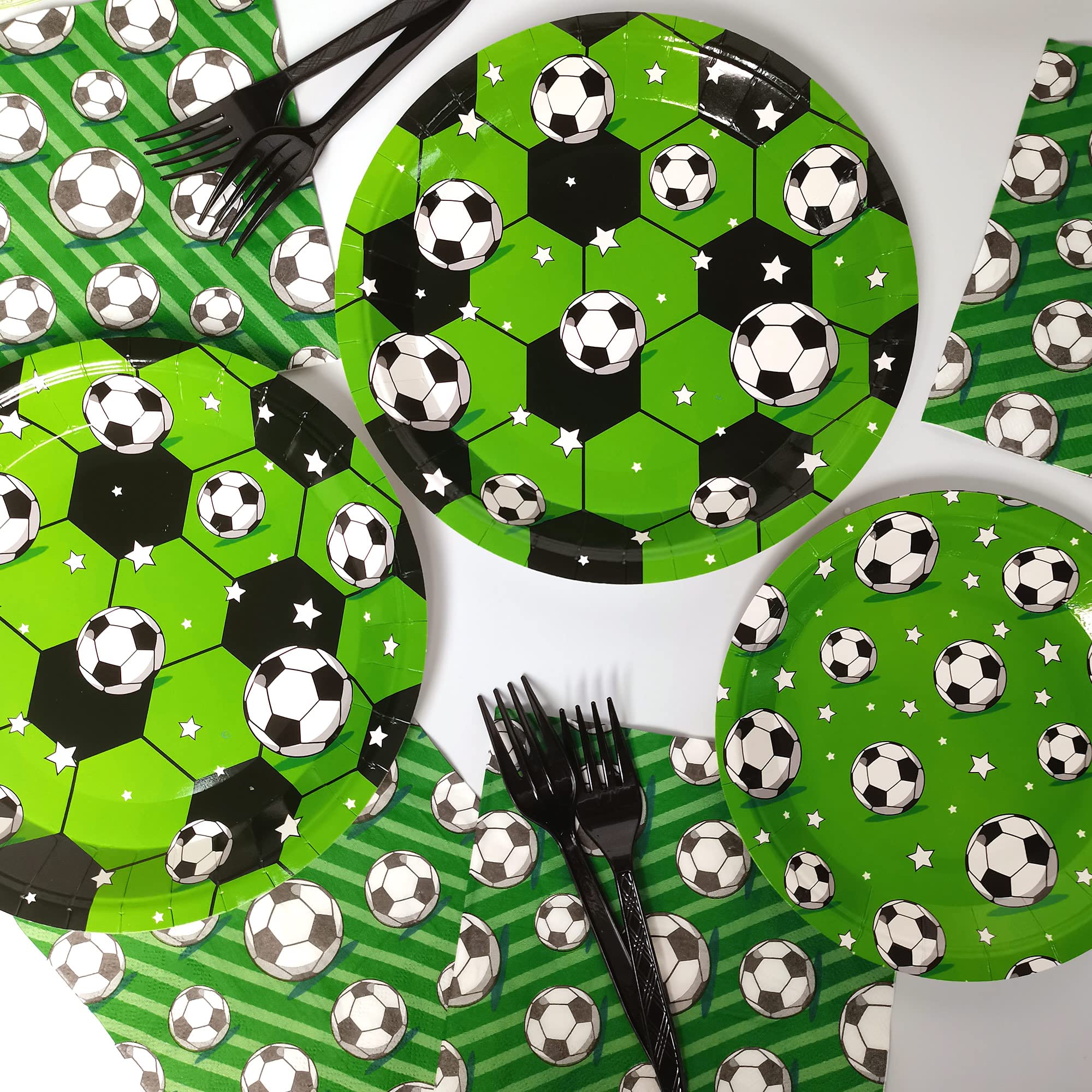 Soccer Party Supplies for 24 Guests - 96 Piece Set with Dinner Plates, Dessert Plates & Napkins - Themed Paper Plastic Plates for Boys Birthday Party, Game Day Decorations & Sports Celebrations