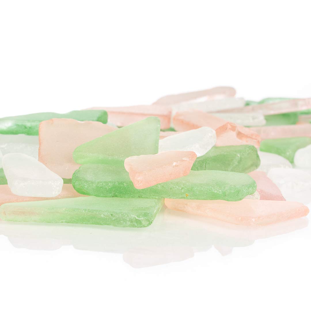 Natural Tumbled Sea Glass for Crafts - Pink, Green & White Beach Glass Décor Pieces (22oz Bag) - Perfect for Vase Fillers, DIY Jewelry Making, Wedding Centerpieces, Home Decoration & Beach Theme Parties