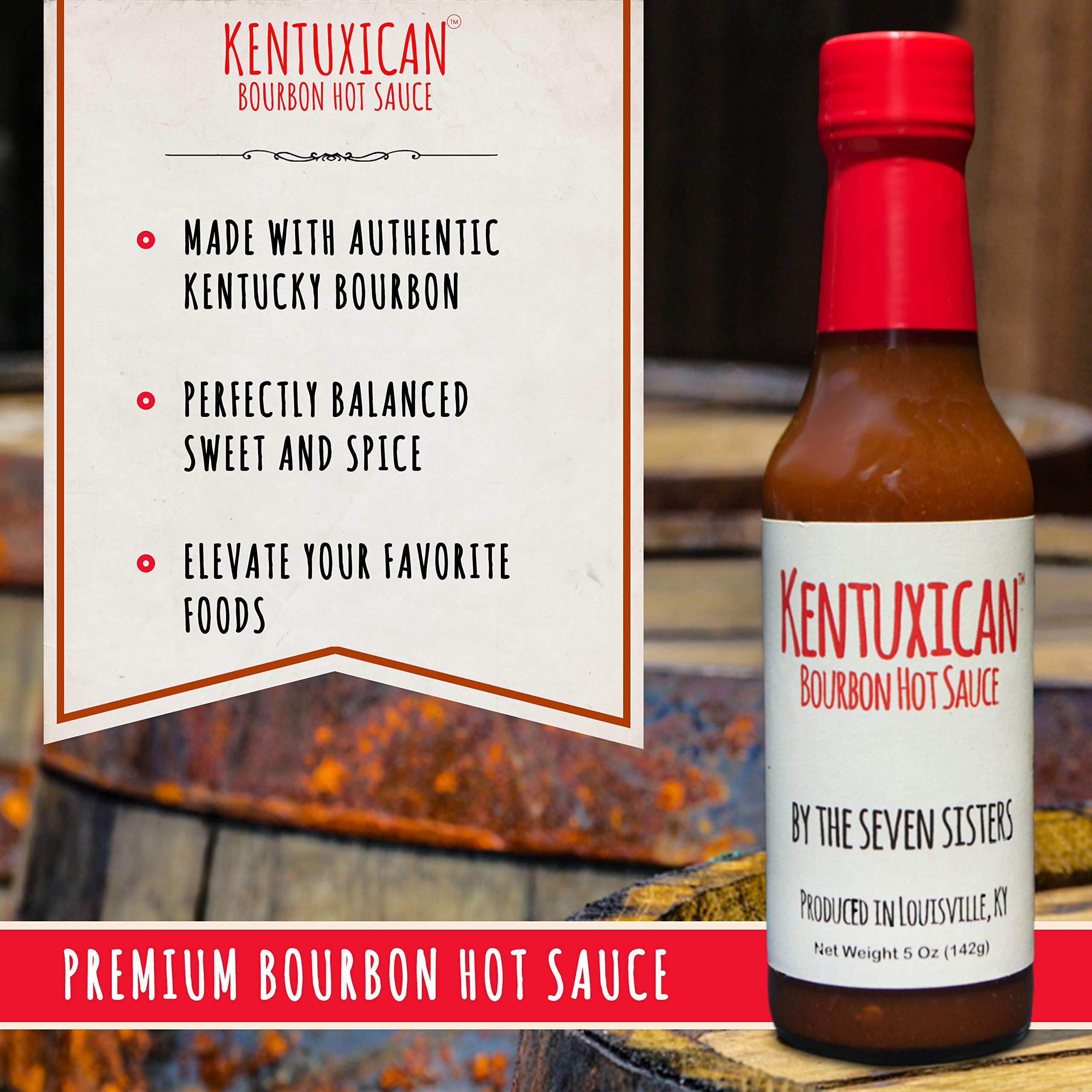 Kentuxican Bourbon Hot Sauce - Authentic Mexican Hot Sauce with Kentucky Bourbon, Habanero & Carolina Reaper Peppers - All Natural, Keto Friendly, No Preservatives - 5oz Bottle (Pack of 3) - Perfect for Tacos, Wings, BBQ & Bloody Marys