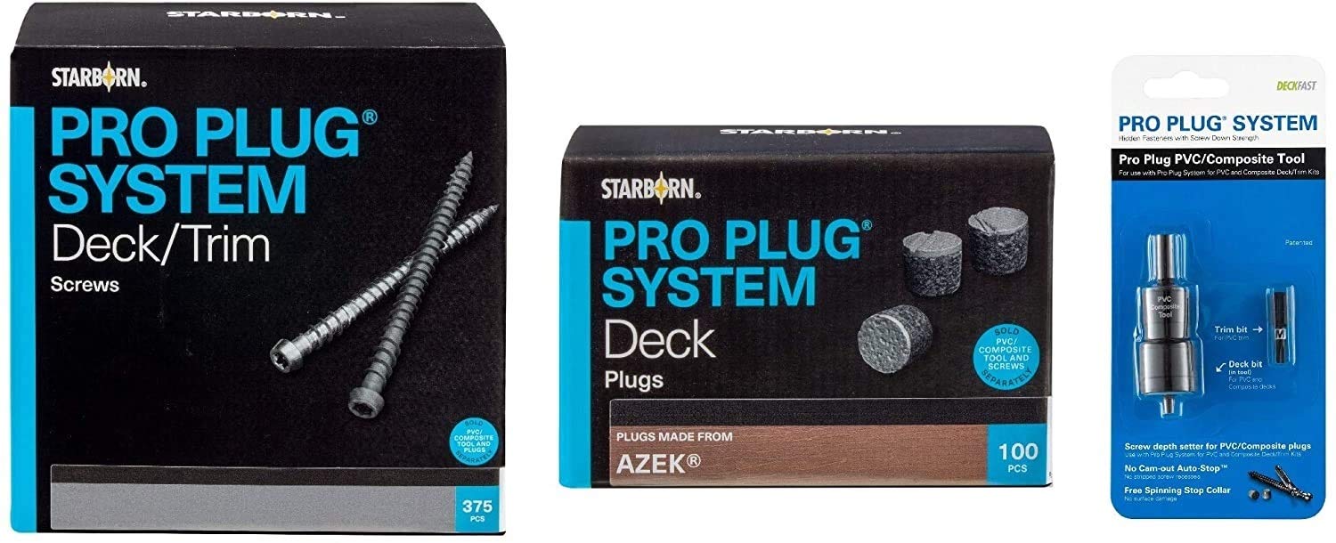 Pro Plug System Combo Kit - 375 Plugs & 375 Stainless Steel Screws with PVC Tool (Covers 100 sq ft) for AZEK Mahogany Decking | Professional Deck Installation & Repair Solution for Outdoor Wooden Decks, Porches & Fences