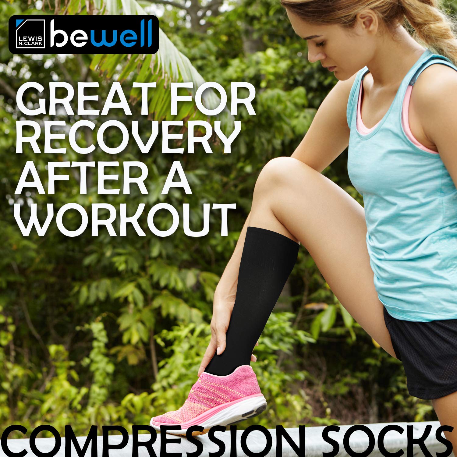 Lewis N. Clark Compression Socks for Women & Men - Medical Grade Support for Circulation, Pregnancy, Running & Travel - Black One Size - Perfect for Sports, Recovery & Long Flights