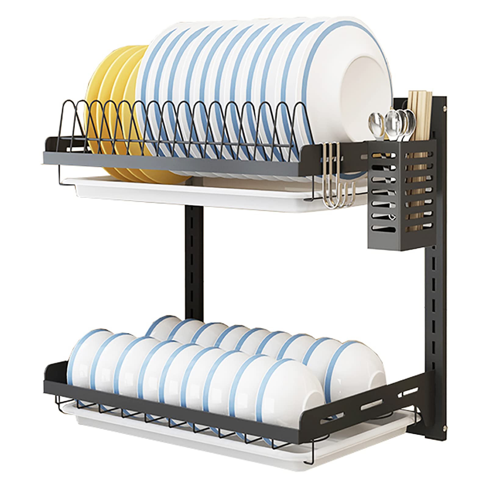 Stainless Steel Wall Mounted Dish Drying Rack with Knife Fork Holder & Detachable Drainboard - Space Saving Kitchen Organizer (41.2×26.6×40.5cm) - Perfect for Small Kitchens, Apartments & RV Use