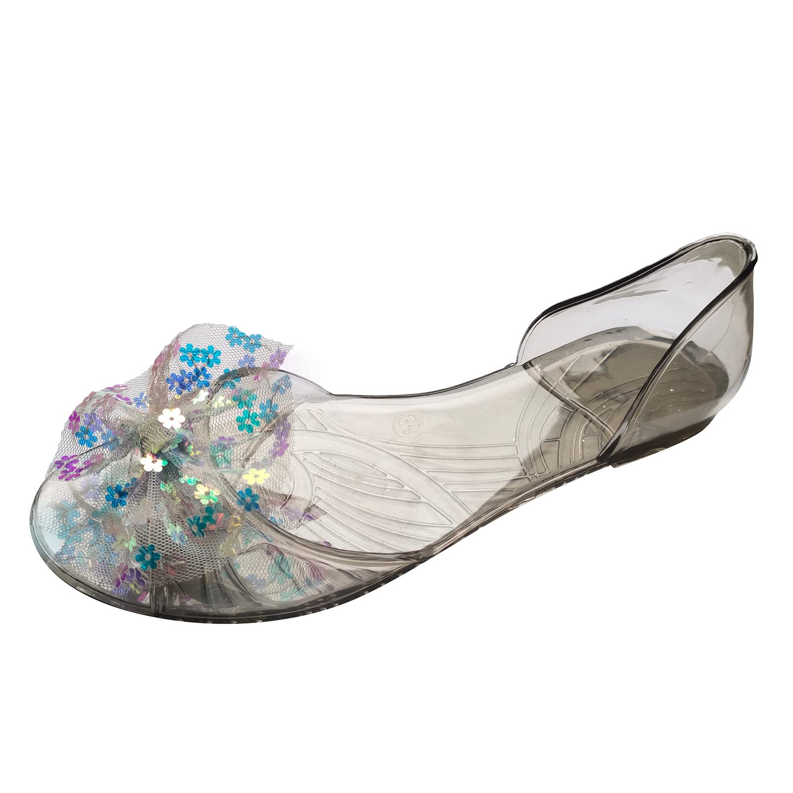 Women's Sequin Flat Sandals - Crystal Jelly Fish Mouth Transparent Shoes for Beach, Pool, and Summer Outfits