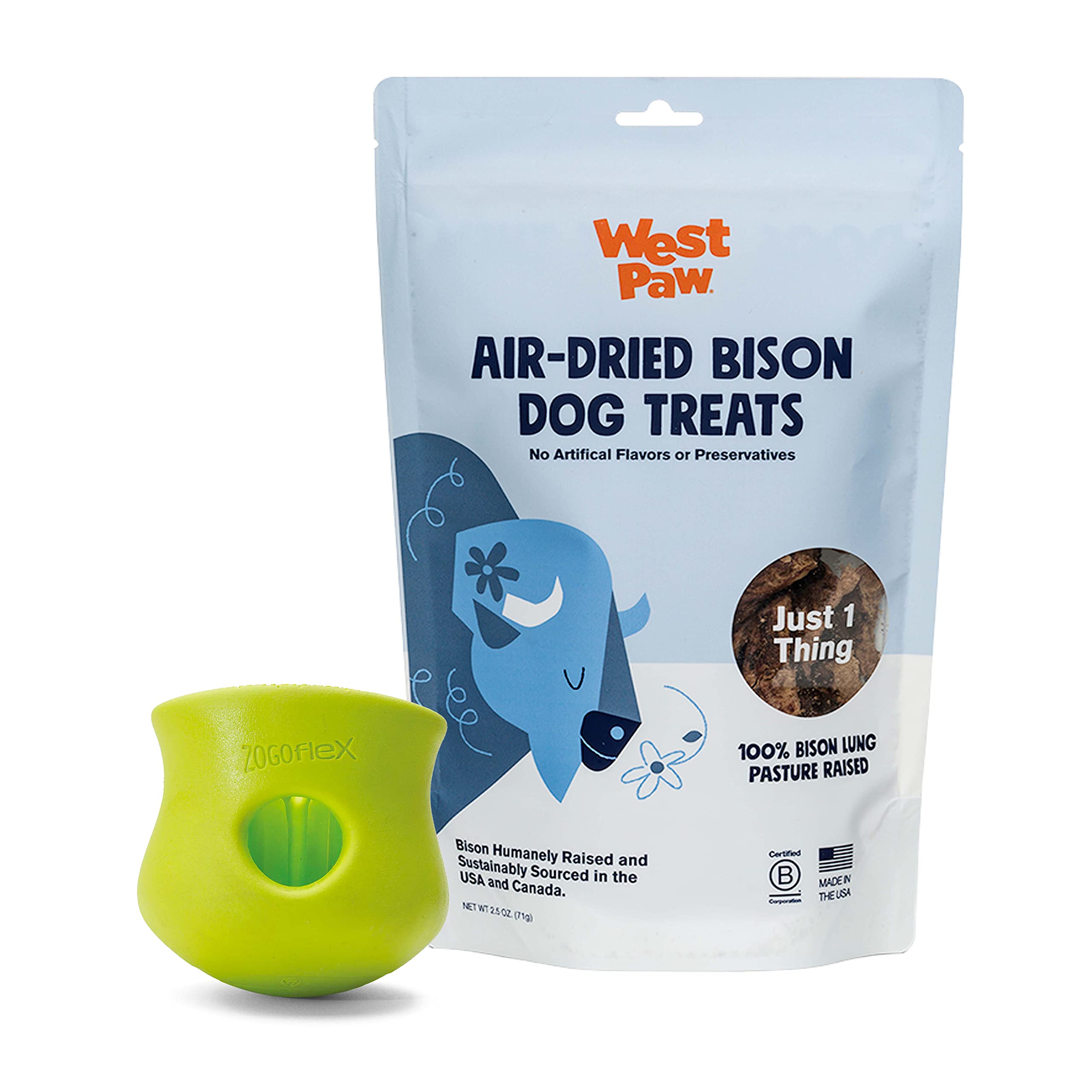 Premium Air-Dried Bison Lung Dog Treats & Zogoflex Toppl Interactive Treat Dispenser Toy Bundle – Natural Farm-Raised Bison Snacks for Dogs with Puzzle Feeder Chew Toy – Perfect for Training, Enrichment & Slow Feeding – Holds Kibble & Treats
