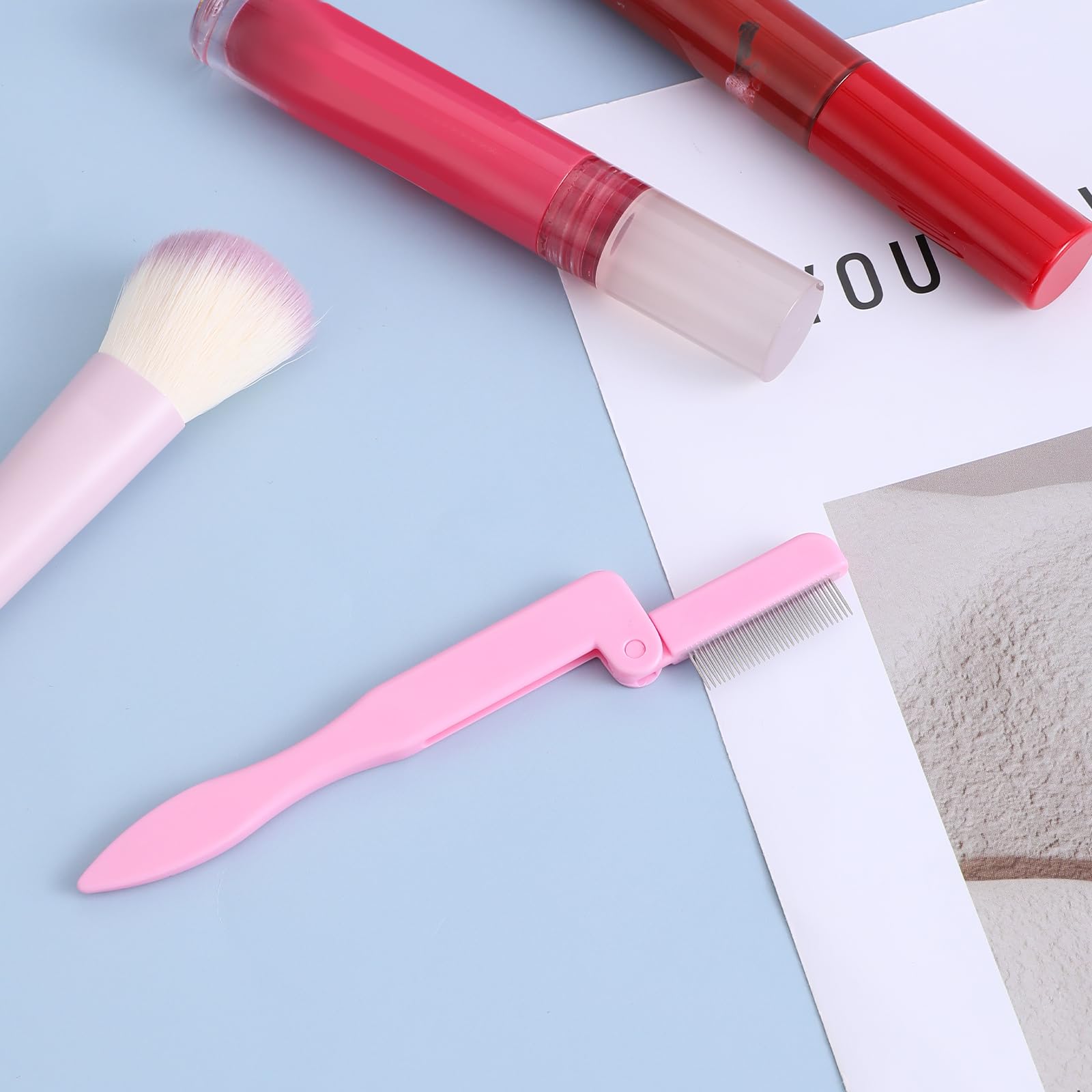 2 Pcs Stainless Steel Eyelash Comb & Eyebrow Brush - Professional Lash Separator Tool with Metal Teeth for Mascara Application, Perfect for Salon & Home Makeup (Pink)