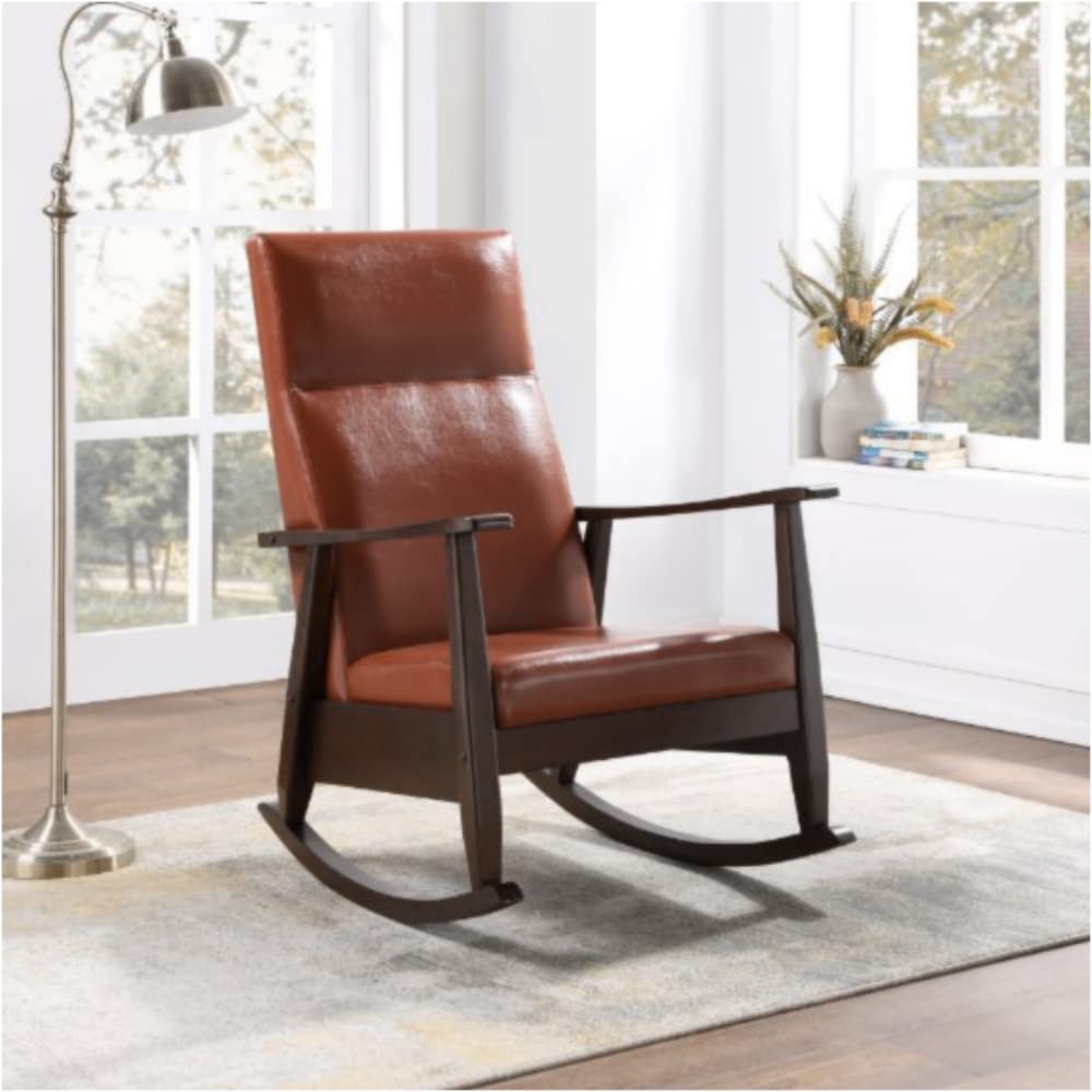 HuaZo Raina Rocking Chair - Red PU Leather with Espresso Wood Finish - Comfortable Nursery Glider for Baby Room, Living Room & Bedroom Relaxation