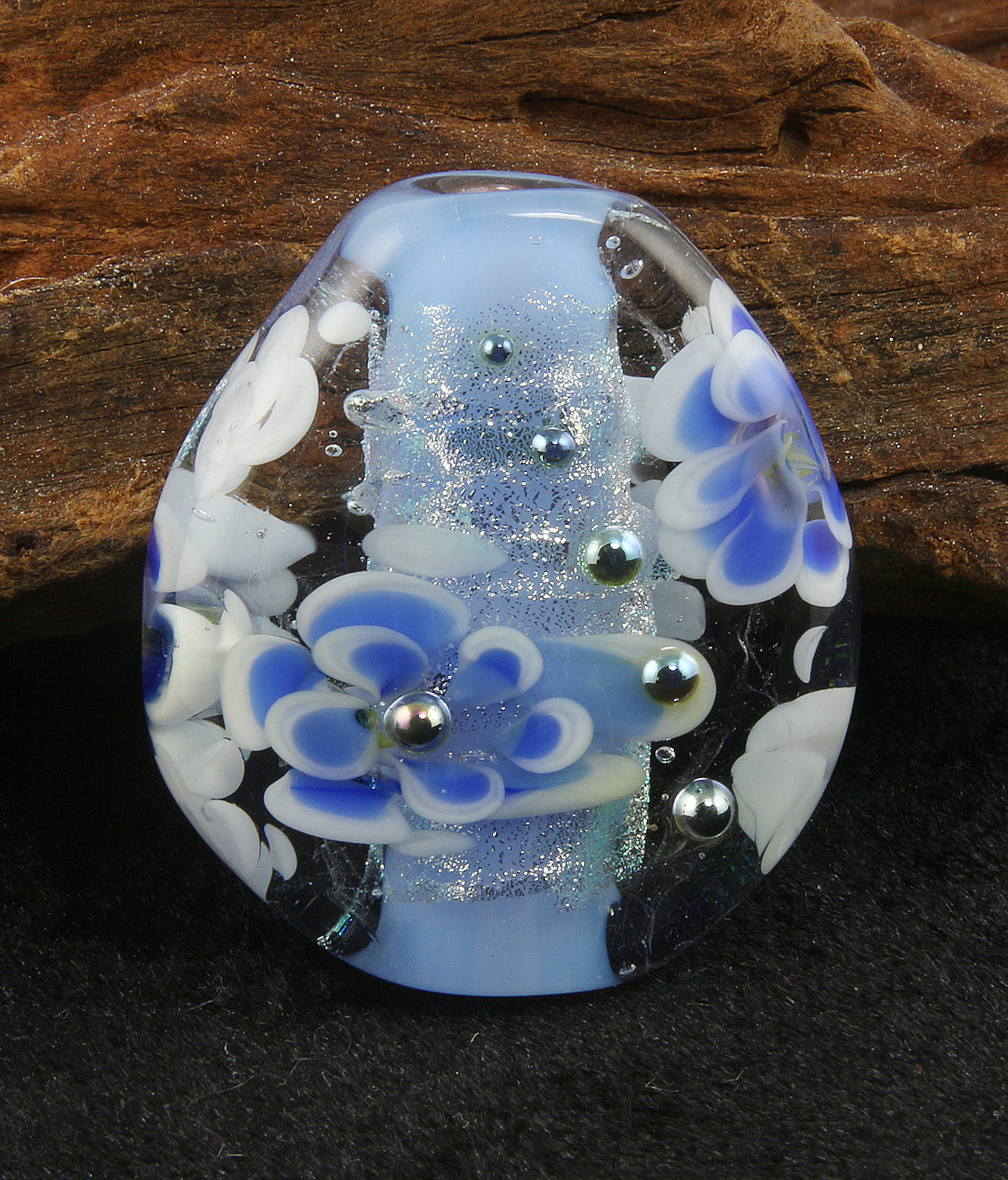 Blue Floral Dichroic Lampwork Focal Bead SRA - Handmade Glass Bead for Jewelry Making, DIY Crafts & Beading Projects | Perfect for Necklaces, Bracelets & Earrings