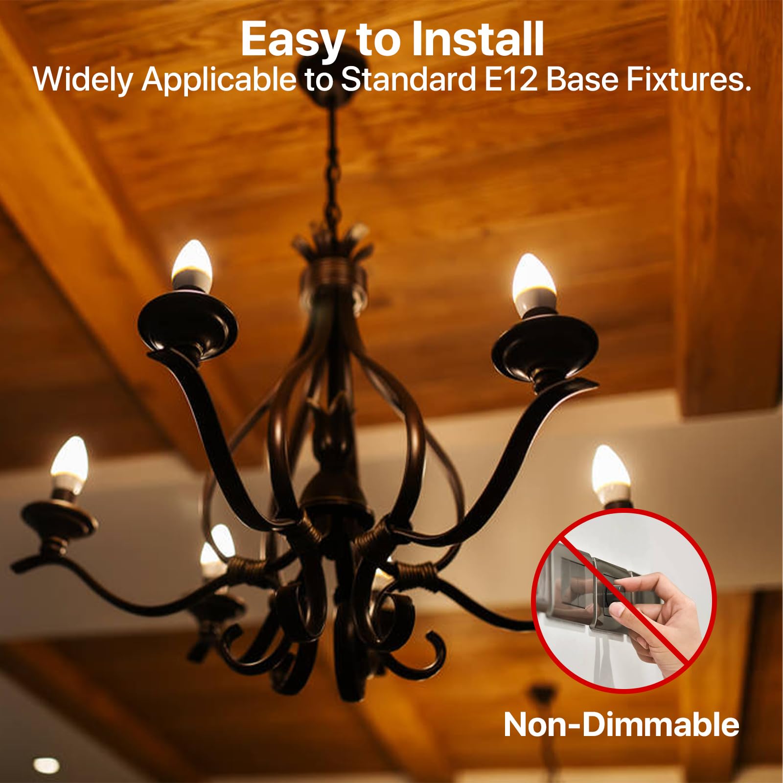 ORALUCE E12 LED Candelabra Light Bulbs - 40W Equivalent, 3000K Warm White, Non-Dimmable, 5W 450LM, Type B Chandelier Bulbs for Ceiling Fan, Chandelier, Sconce & Night Light (6 Pack) - Perfect for Bedroom, Living Room & Dining Room Lighting